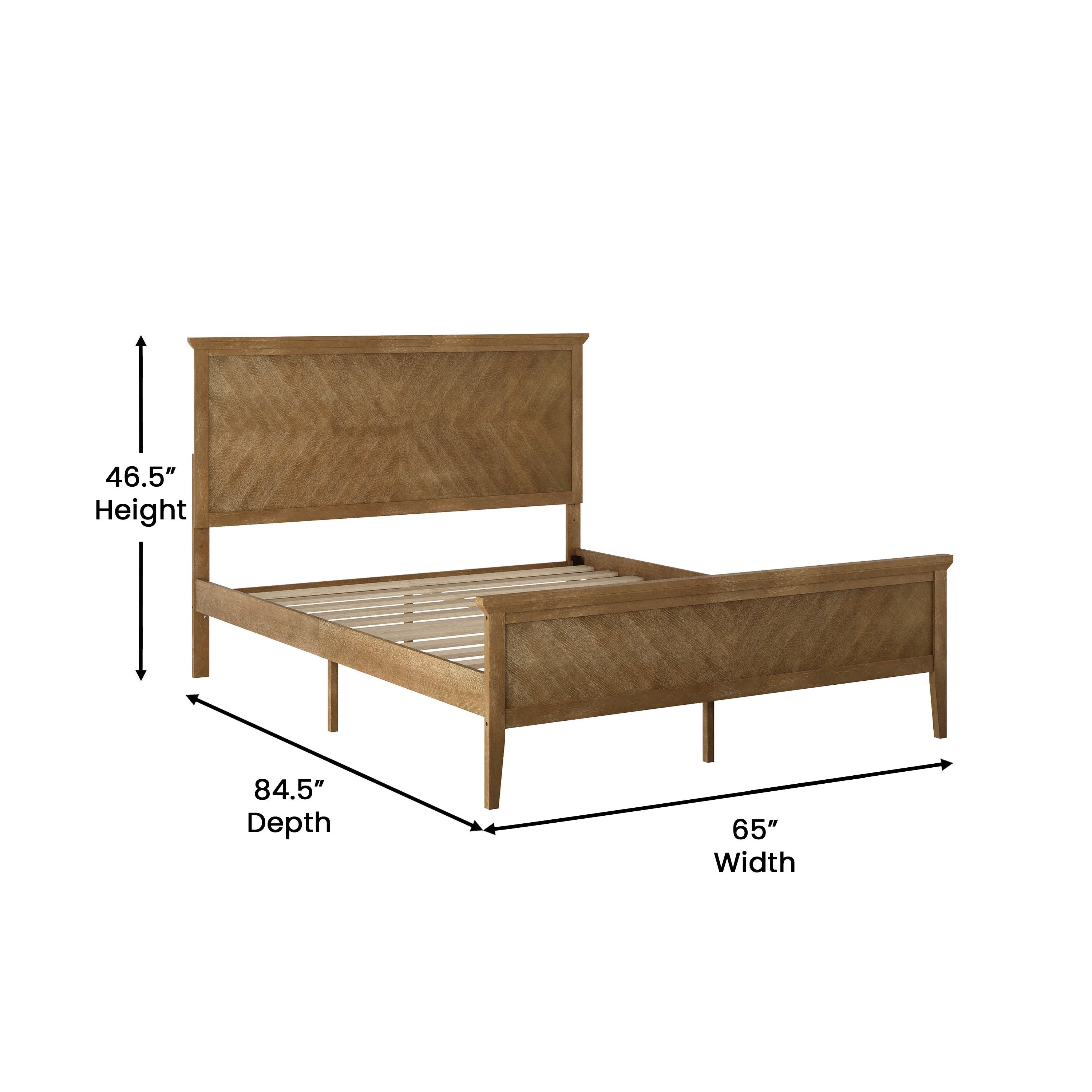 Fiona Light Brown Queen Size Solid Wood Platform Bed Frame with Headboard, Footboard, and Slatted Bottom