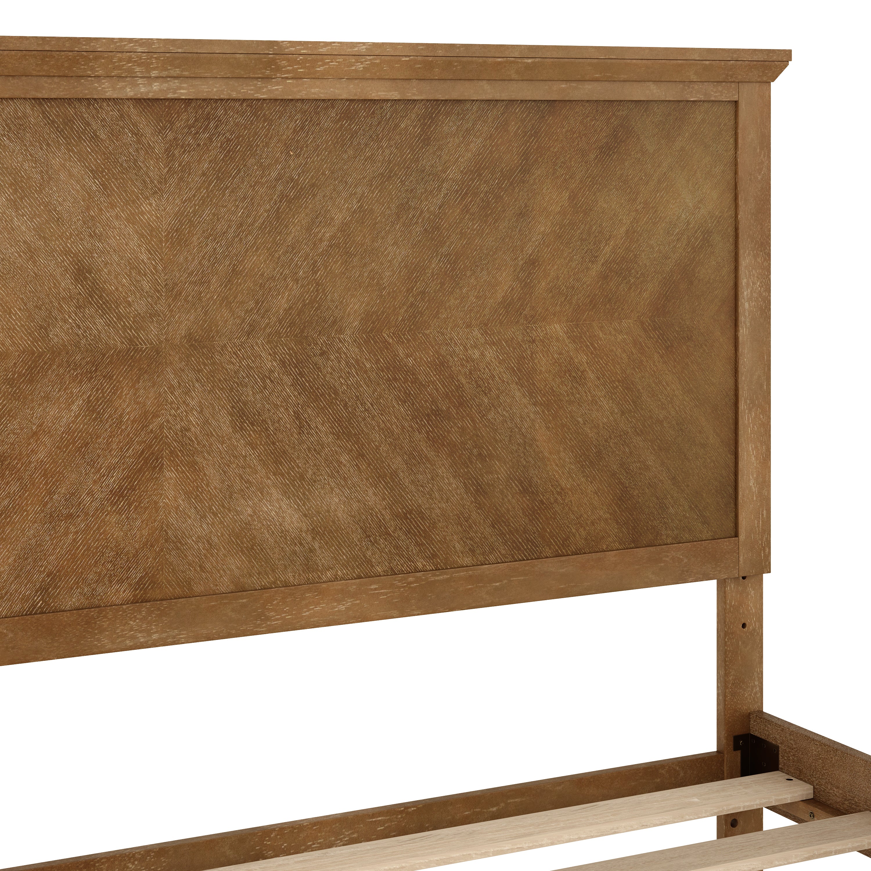 Fiona Light Brown Queen Size Solid Wood Platform Bed Frame with Headboard, Footboard, and Slatted Bottom