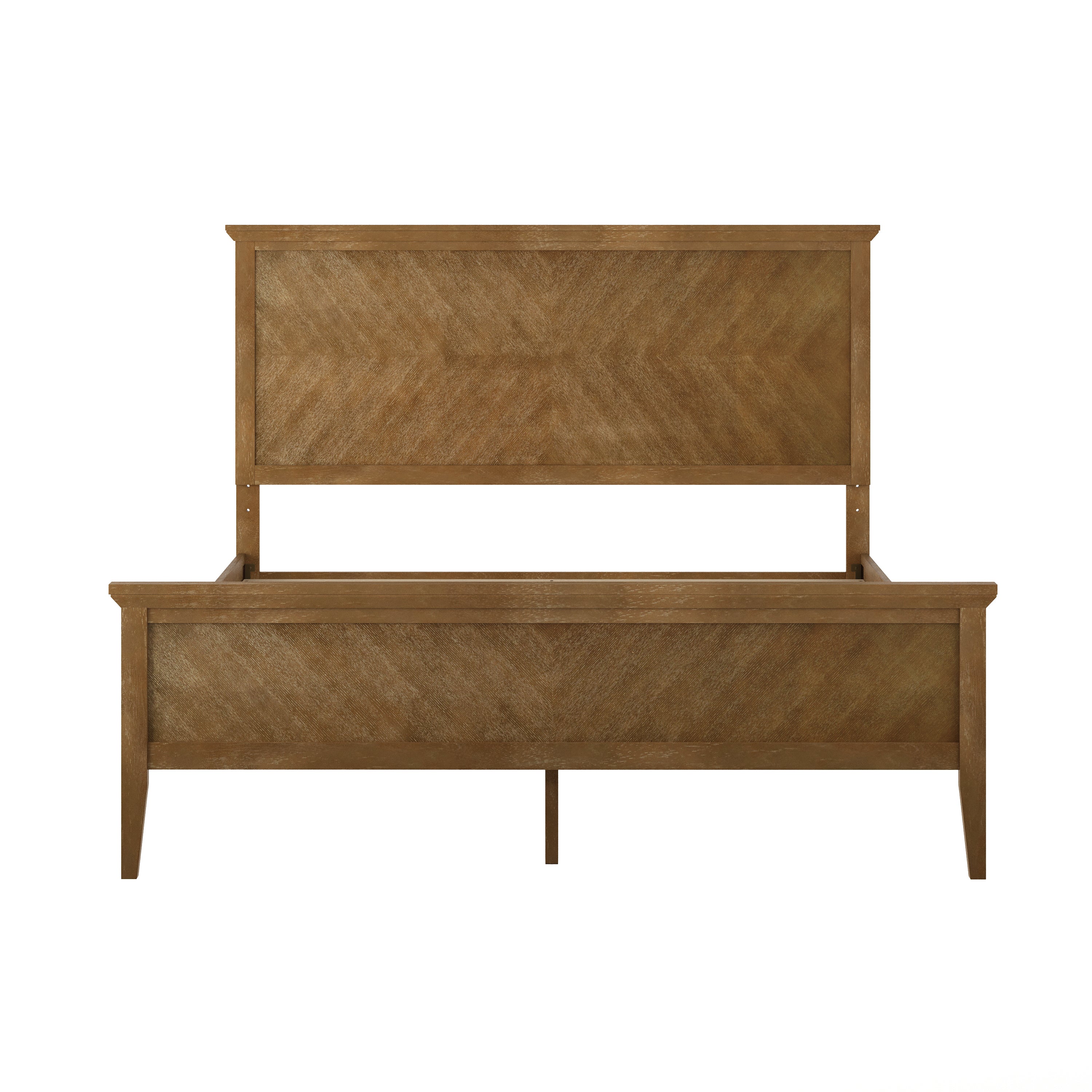 Fiona Light Brown Queen Size Solid Wood Platform Bed Frame with Headboard, Footboard, and Slatted Bottom