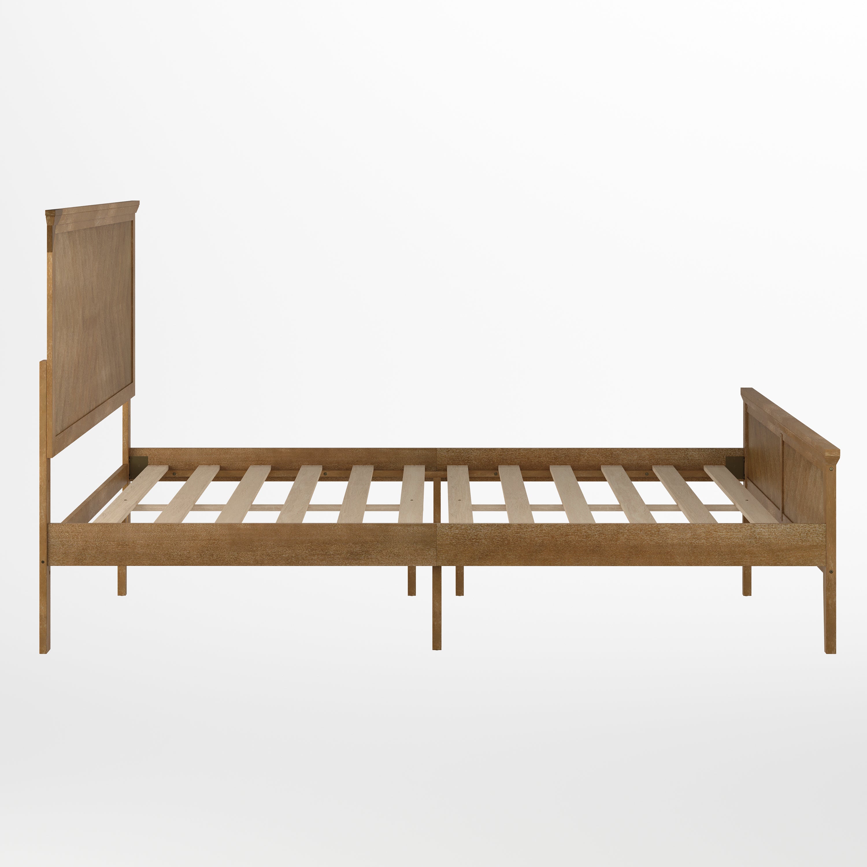 Fiona Light Brown Queen Size Solid Wood Platform Bed Frame with Headboard, Footboard, and Slatted Bottom