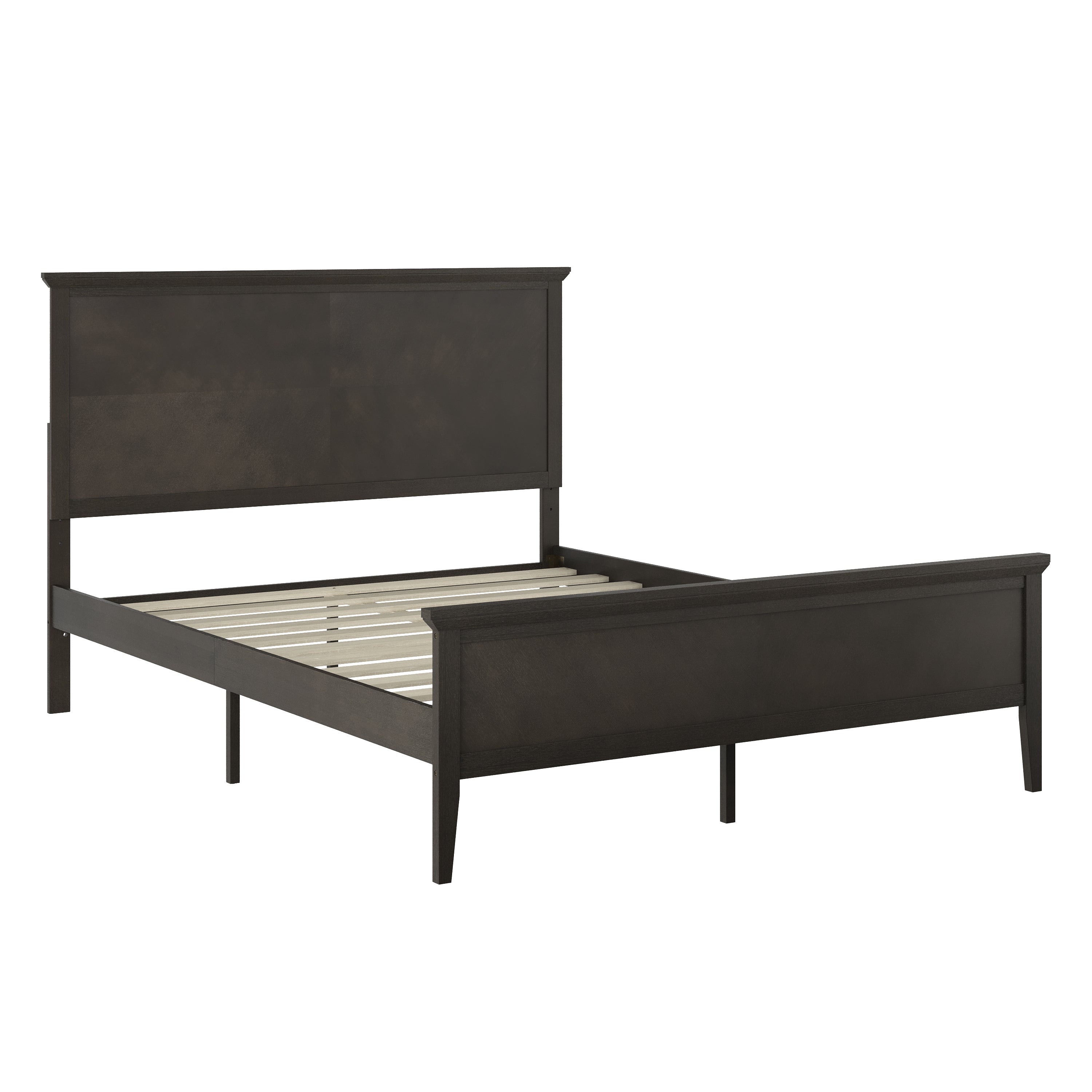 Fiona Dark Gray Queen Size Solid Wood Platform Bed Frame with Headboard, Footboard, and Slatted Bottom