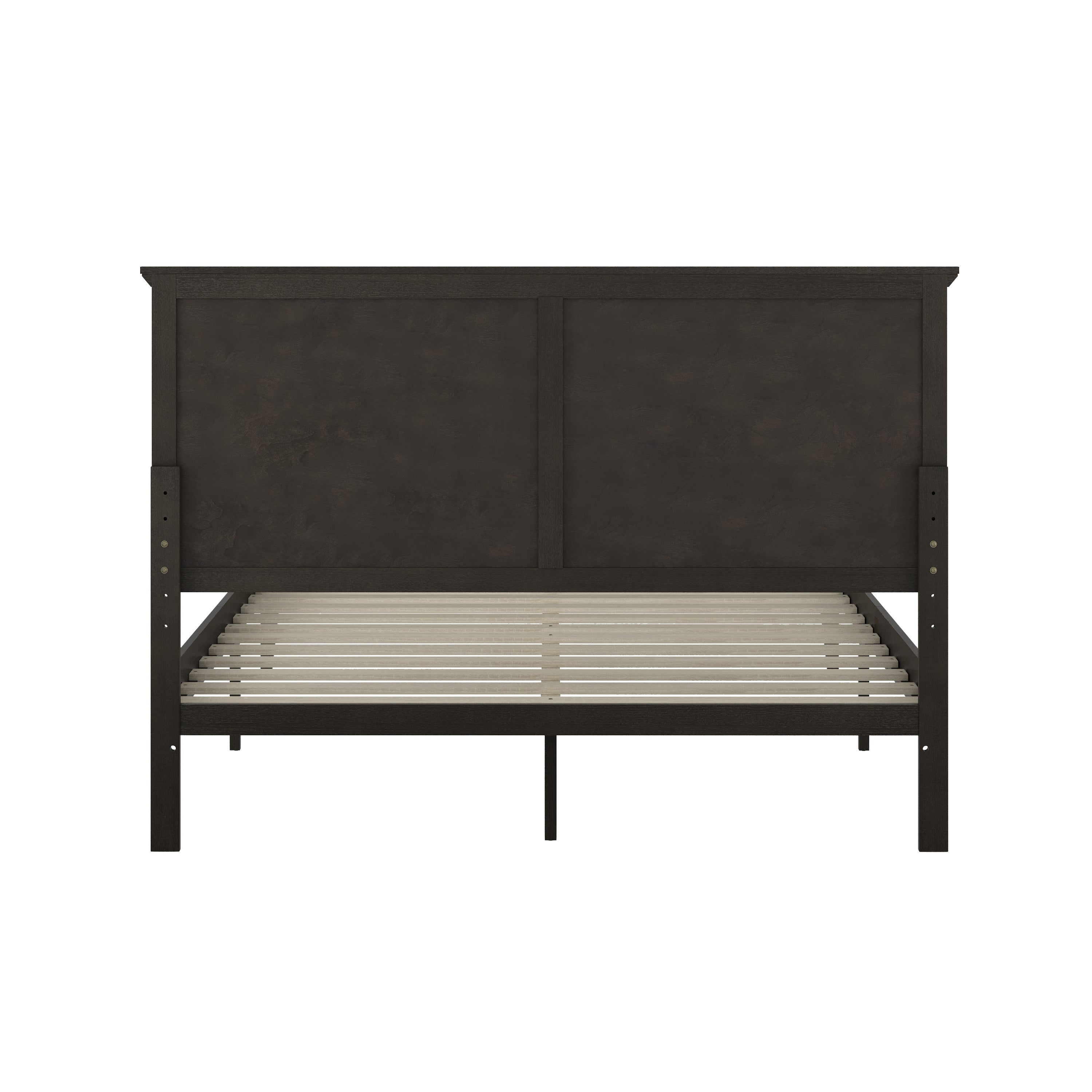 Fiona Dark Gray Queen Size Solid Wood Platform Bed Frame with Headboard, Footboard, and Slatted Bottom