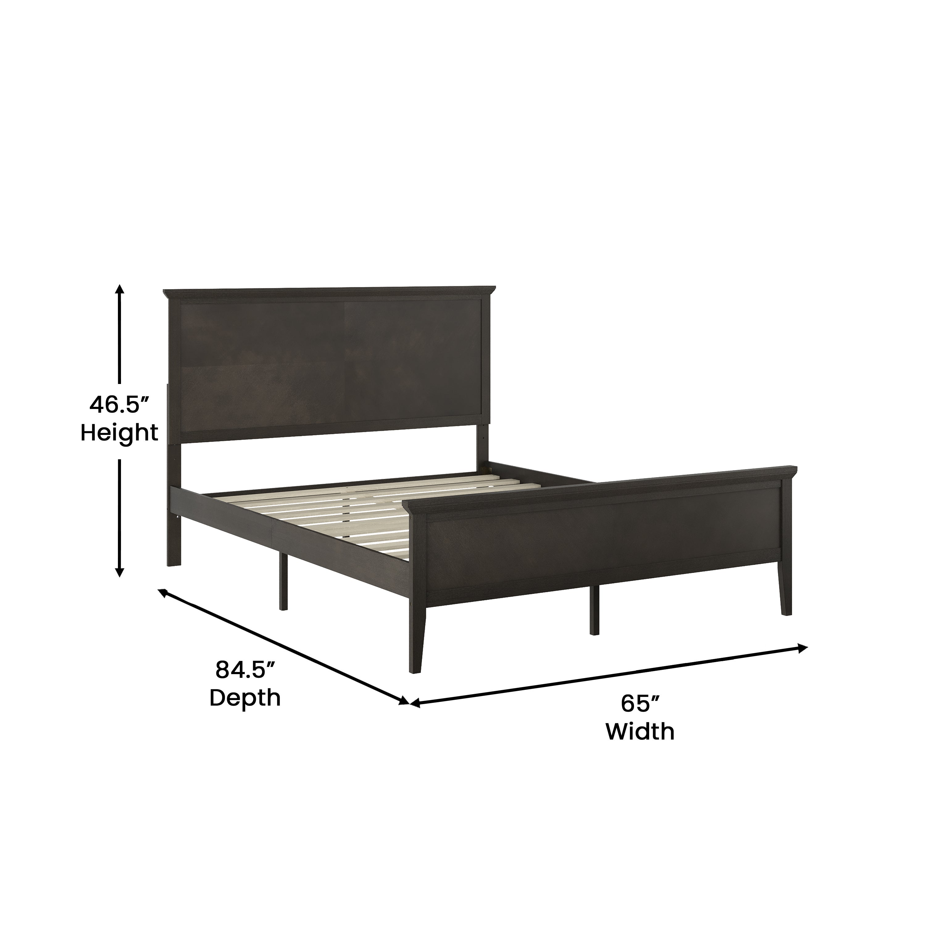 Fiona Dark Gray Queen Size Solid Wood Platform Bed Frame with Headboard, Footboard, and Slatted Bottom