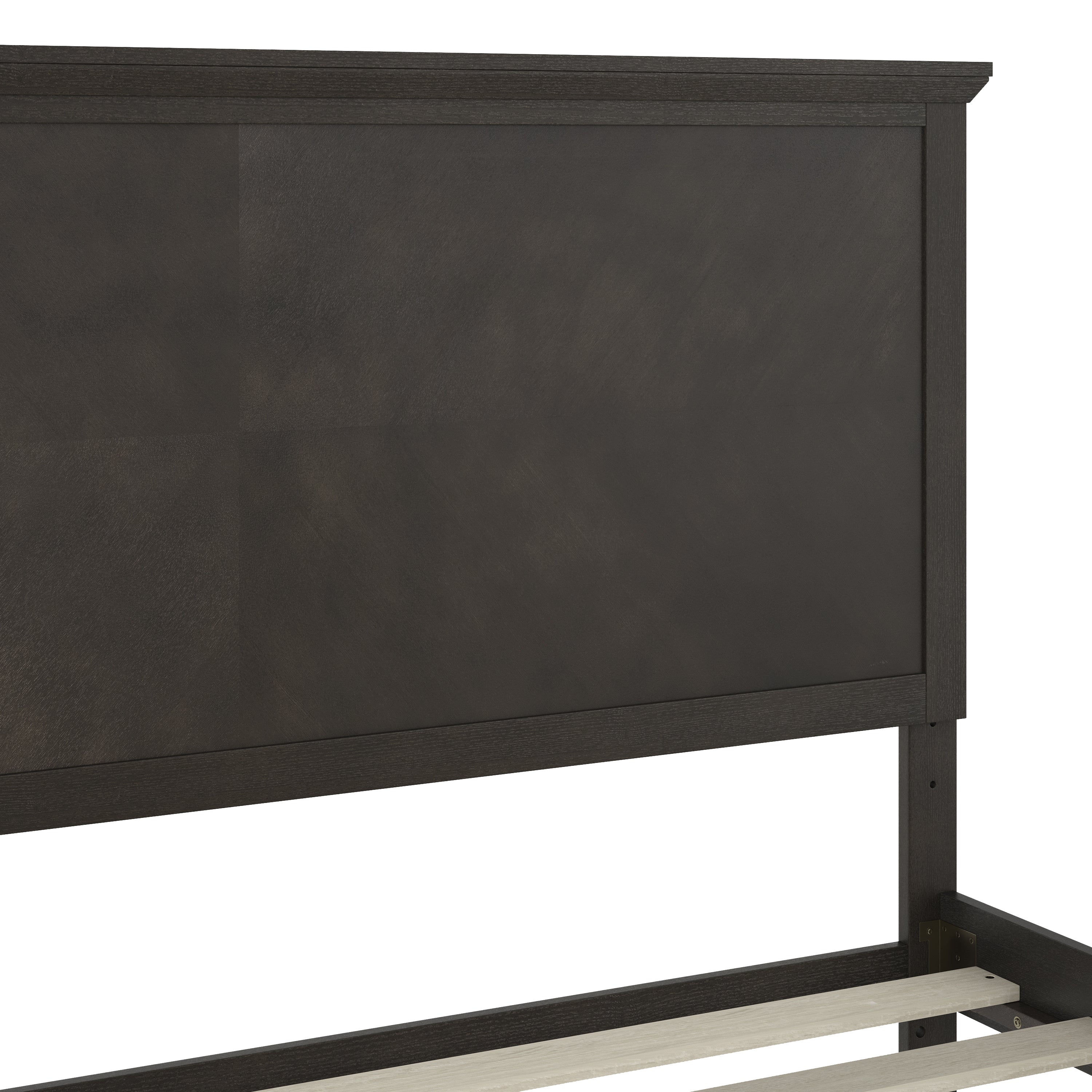 Fiona Dark Gray Queen Size Solid Wood Platform Bed Frame with Headboard, Footboard, and Slatted Bottom