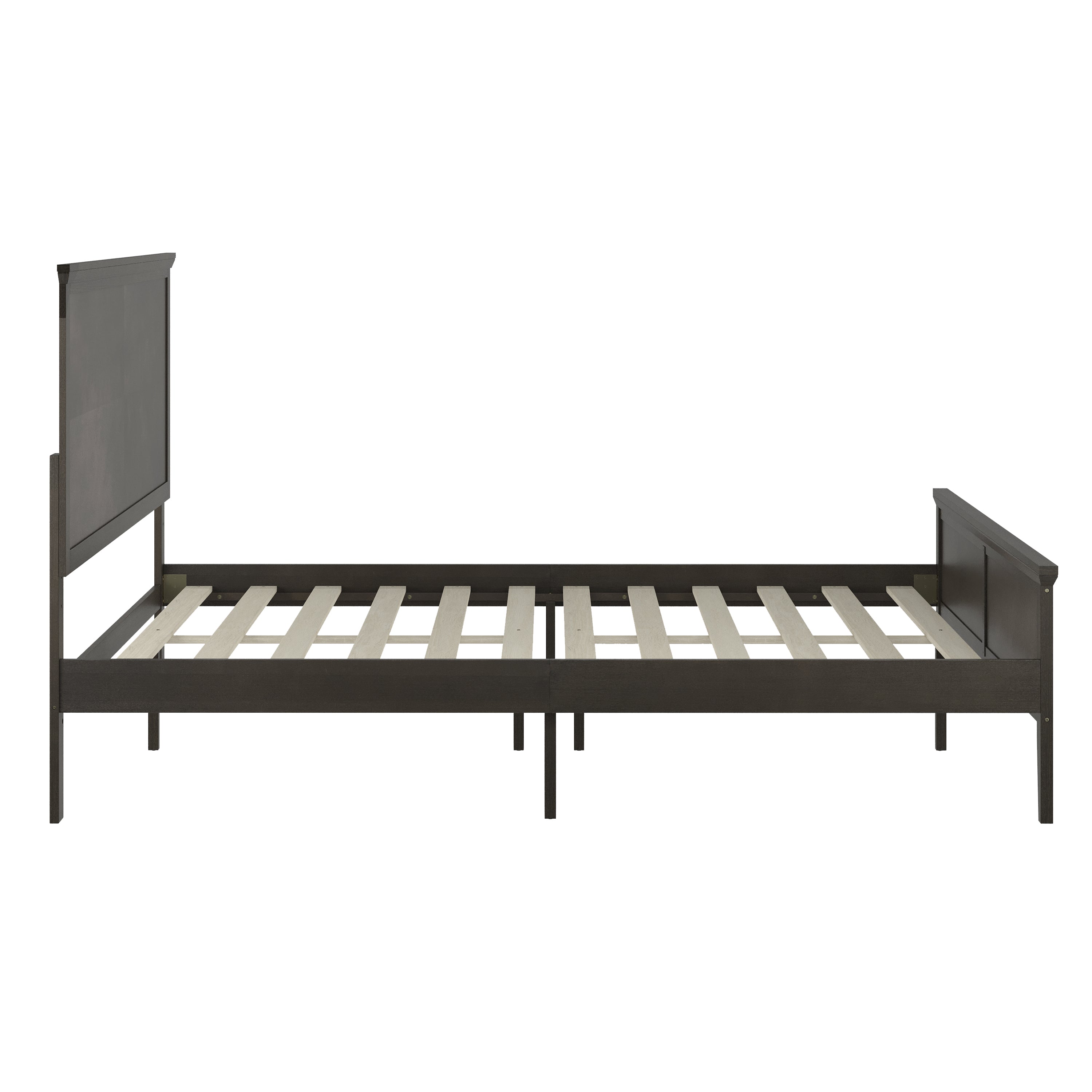 Fiona Dark Gray Queen Size Solid Wood Platform Bed Frame with Headboard, Footboard, and Slatted Bottom
