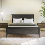 Fiona Dark Gray Queen Size Solid Wood Platform Bed Frame with Headboard, Footboard, and Slatted Bottom