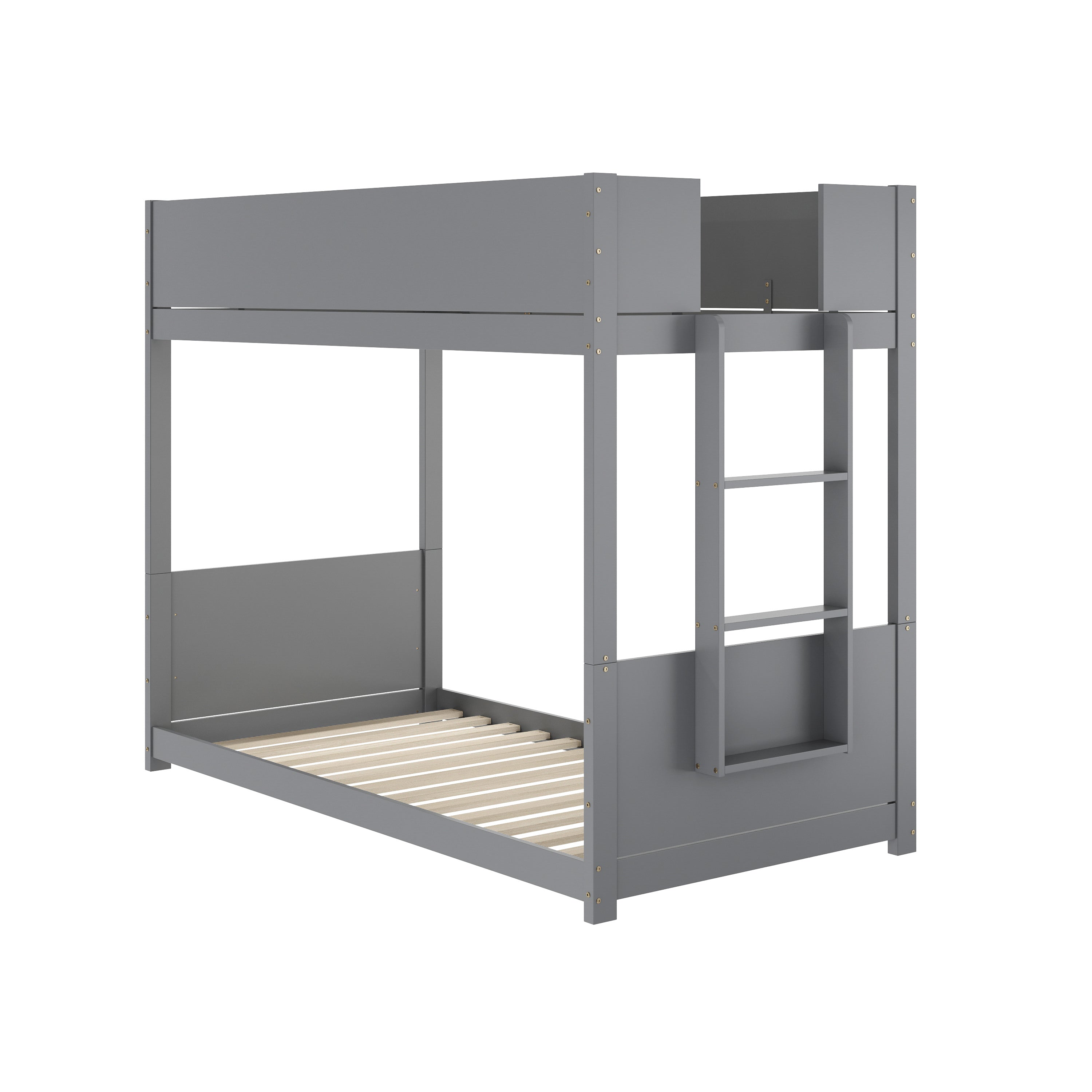 Dallas Bunk Bed Twin Over Twin, Convertible Solid Wood Bunk Bed Frame with Ladder for Kids, No Box Spring Needed in Gray
