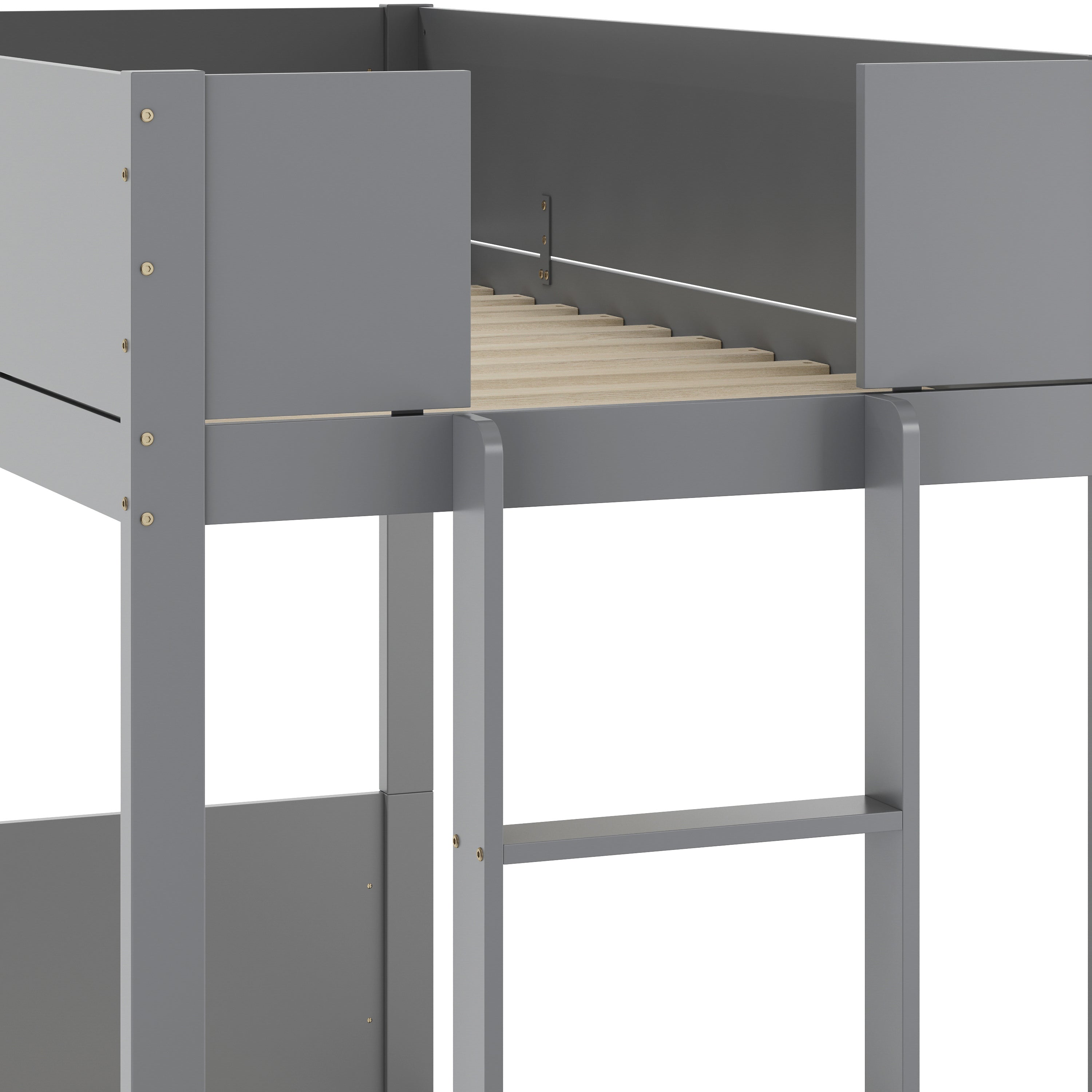 Dallas Bunk Bed Twin Over Twin, Convertible Solid Wood Bunk Bed Frame with Ladder for Kids, No Box Spring Needed in Gray
