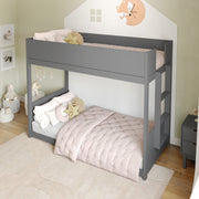 Dallas Bunk Bed Twin Over Twin, Convertible Solid Wood Bunk Bed Frame with Ladder for Kids, No Box Spring Needed in Gray