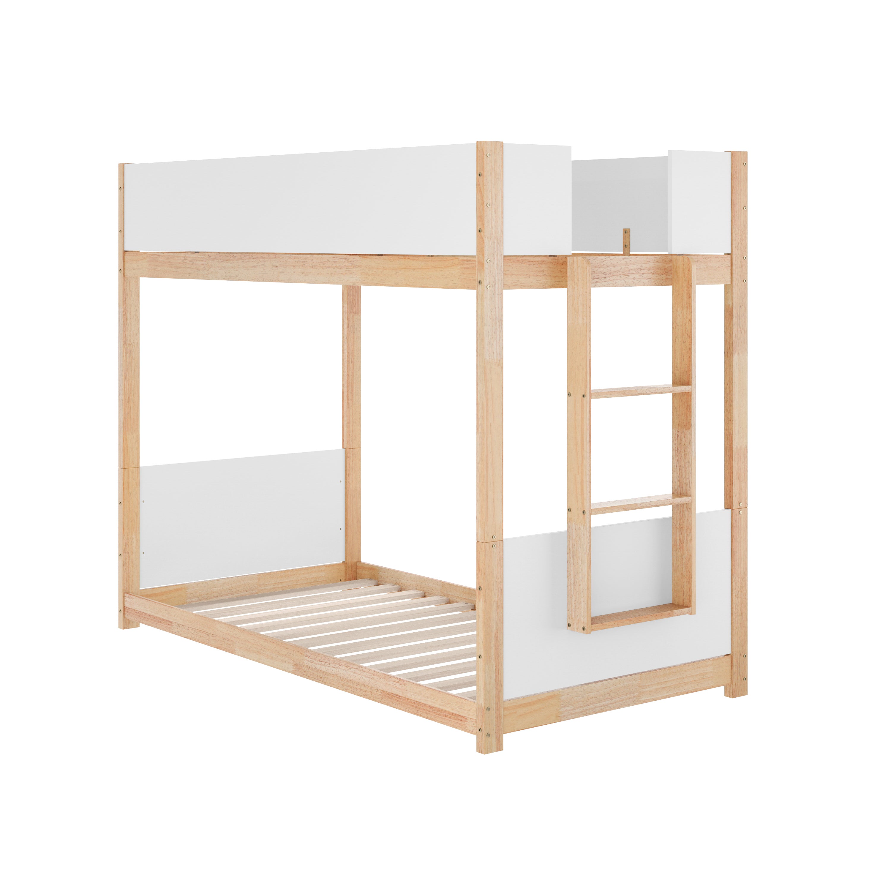 Dallas Bunk Bed Twin Over Twin, Convertible Solid Wood Bunk Bed Frame with Ladder for Kids, No Box Spring Needed in White/Natural