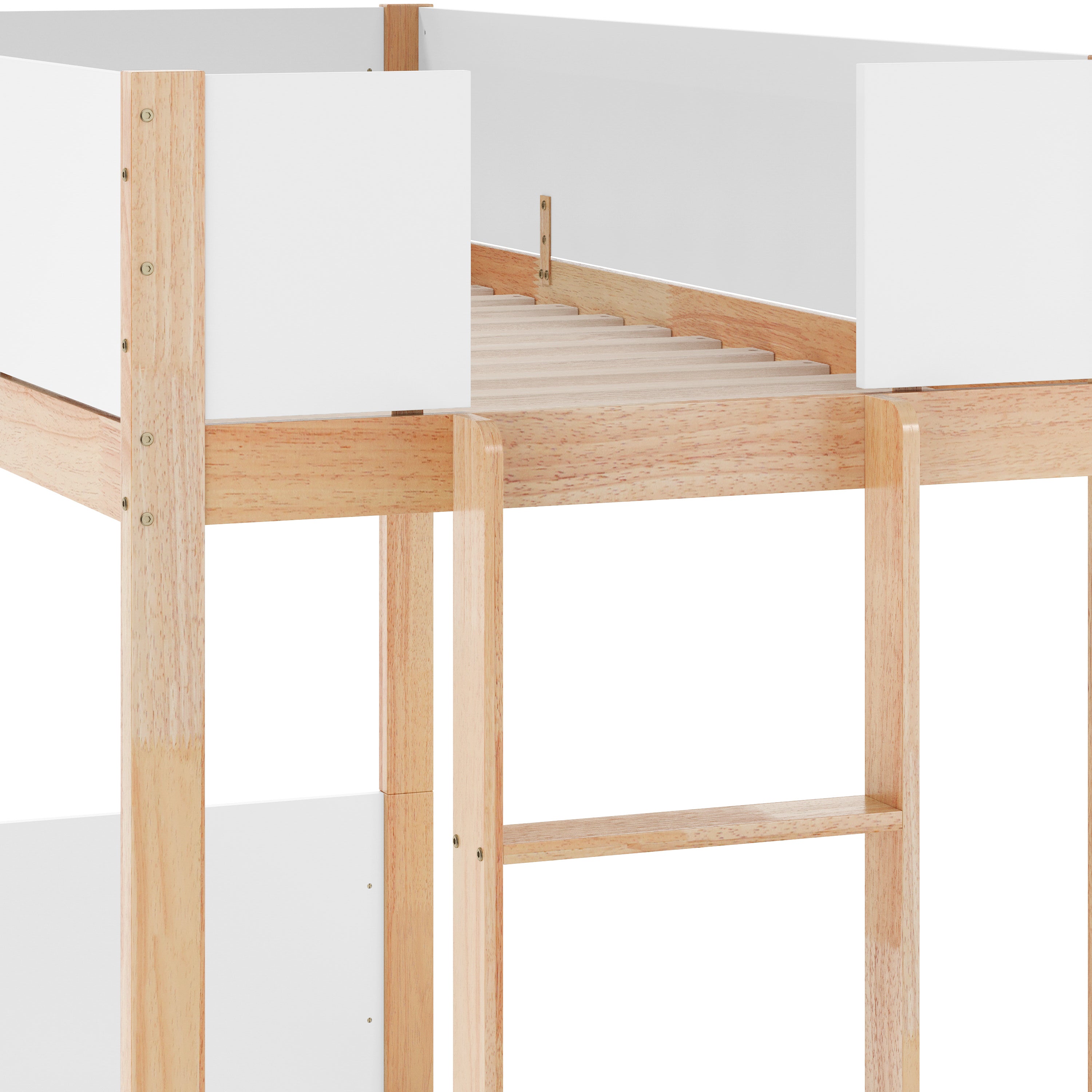 Dallas Bunk Bed Twin Over Twin, Convertible Solid Wood Bunk Bed Frame with Ladder for Kids, No Box Spring Needed in White/Natural