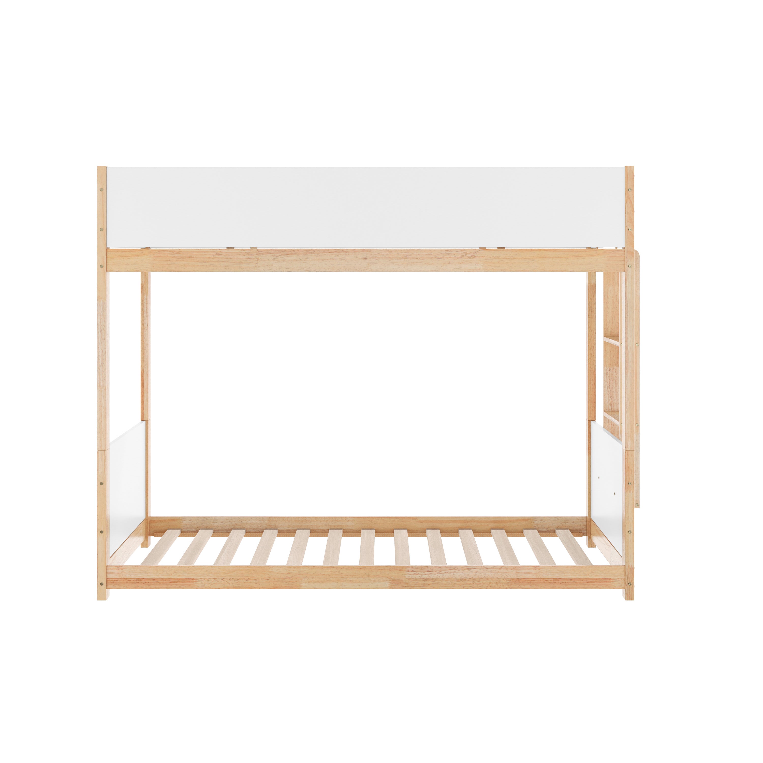 Dallas Bunk Bed Twin Over Twin, Convertible Solid Wood Bunk Bed Frame with Ladder for Kids, No Box Spring Needed in White/Natural