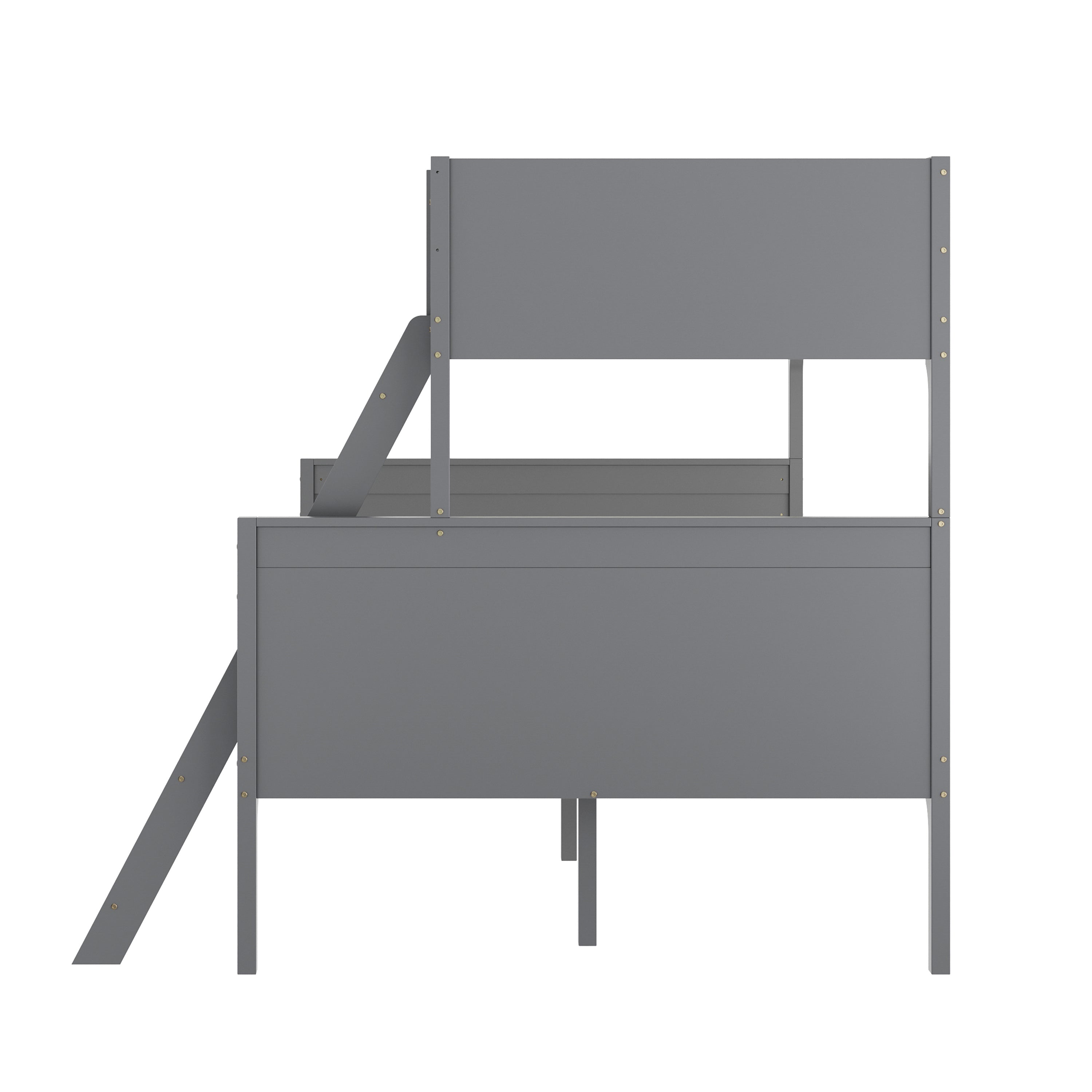 Dallas Bunk Bed Twin Over Full, Convertible Slatted Solid Wood Bunk Bed Frame with Ladder for Kids, No Box Spring Needed in Gray