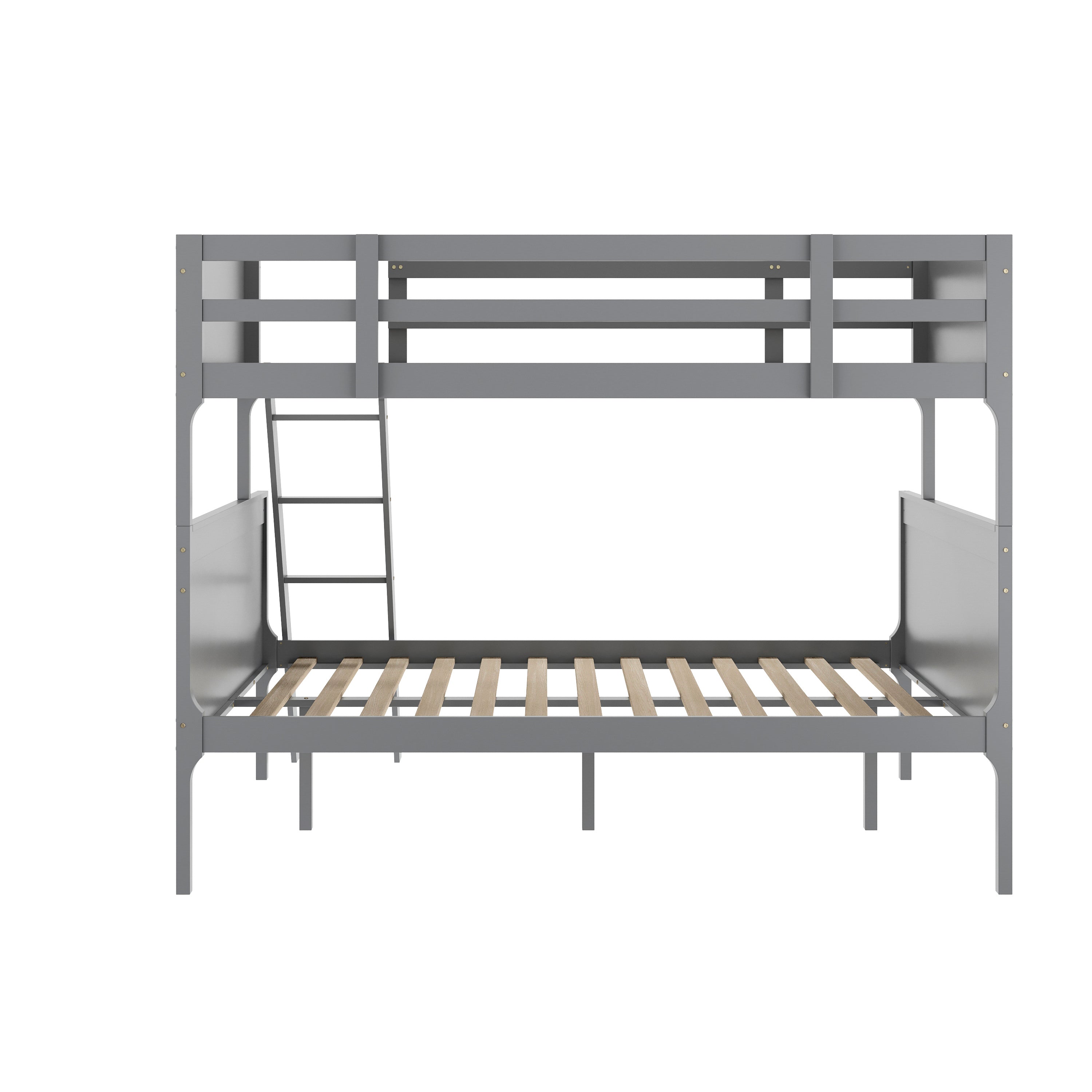 Dallas Bunk Bed Twin Over Full, Convertible Slatted Solid Wood Bunk Bed Frame with Ladder for Kids, No Box Spring Needed in Gray