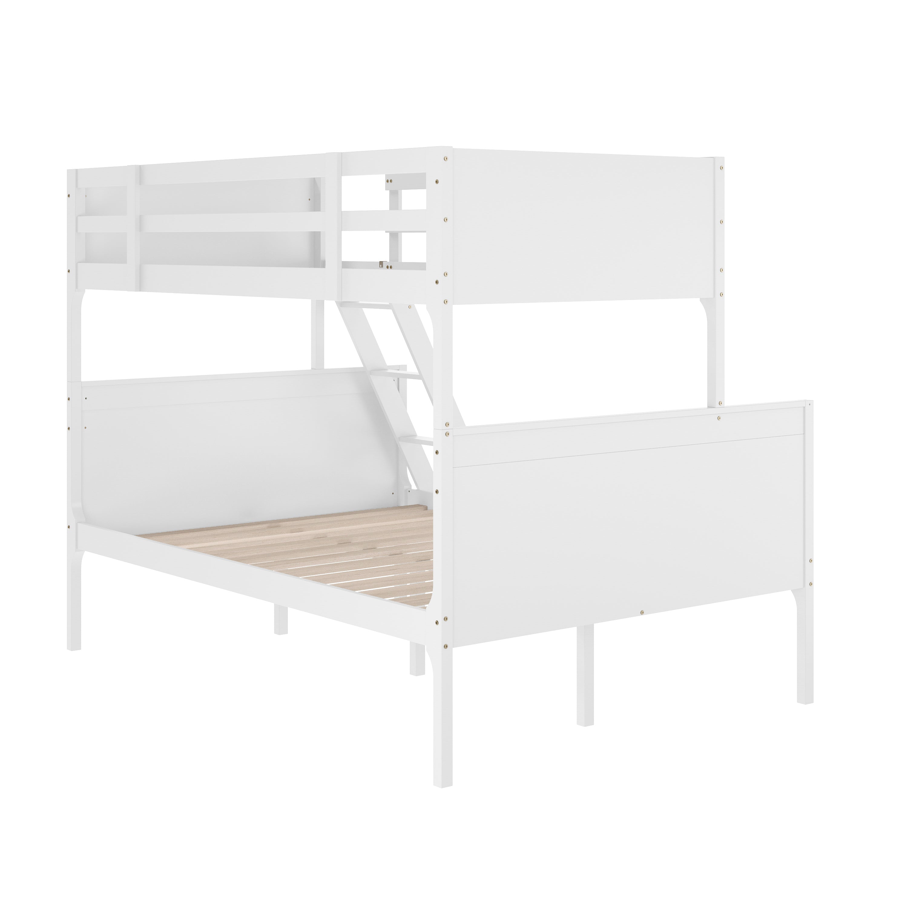 Dallas Bunk Bed Twin Over Full, Convertible Slatted Solid Wood Bunk Bed Frame with Ladder for Kids, No Box Spring Needed in White