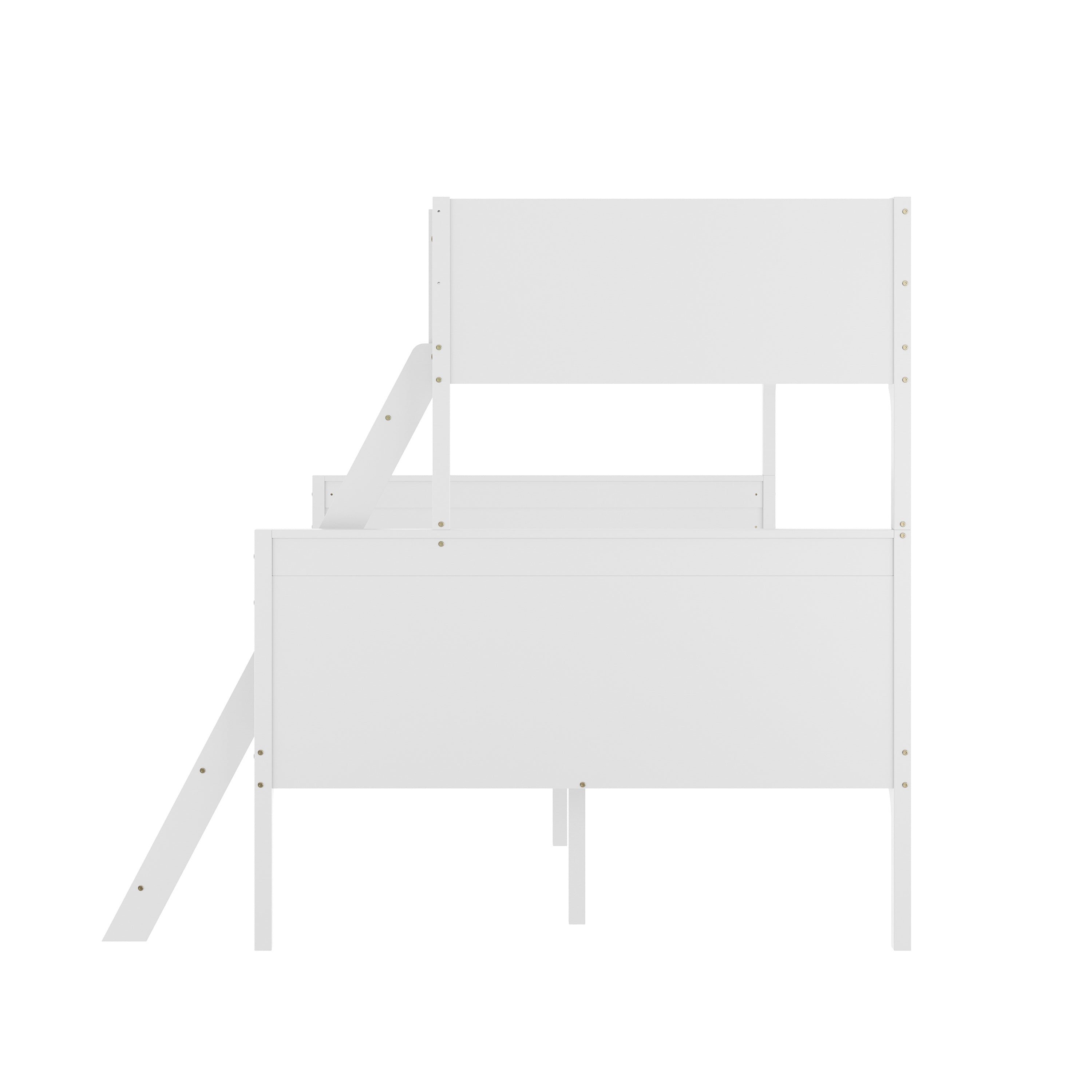 Dallas Bunk Bed Twin Over Full, Convertible Slatted Solid Wood Bunk Bed Frame with Ladder for Kids, No Box Spring Needed in White