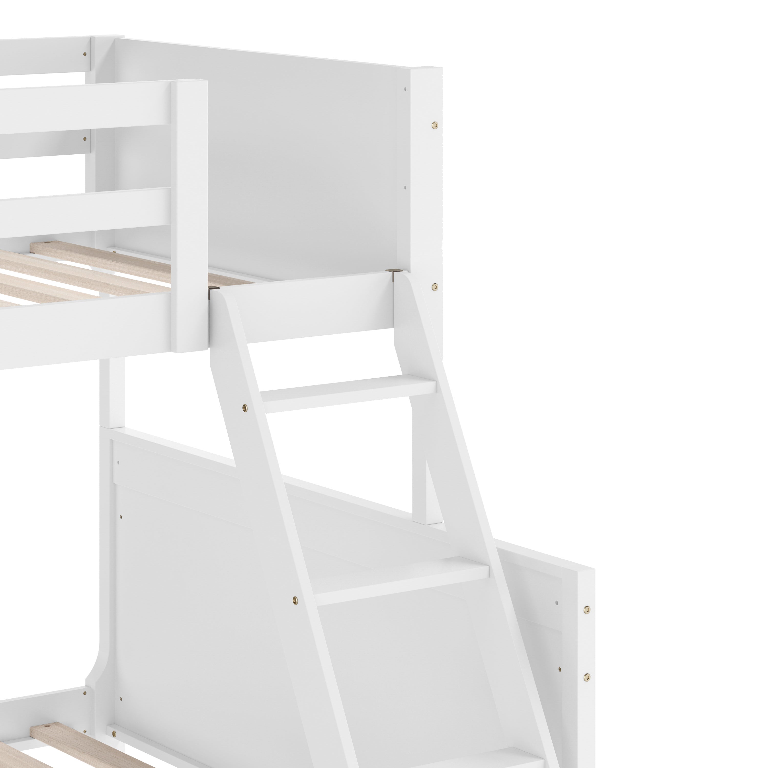 Dallas Bunk Bed Twin Over Full, Convertible Slatted Solid Wood Bunk Bed Frame with Ladder for Kids, No Box Spring Needed in White