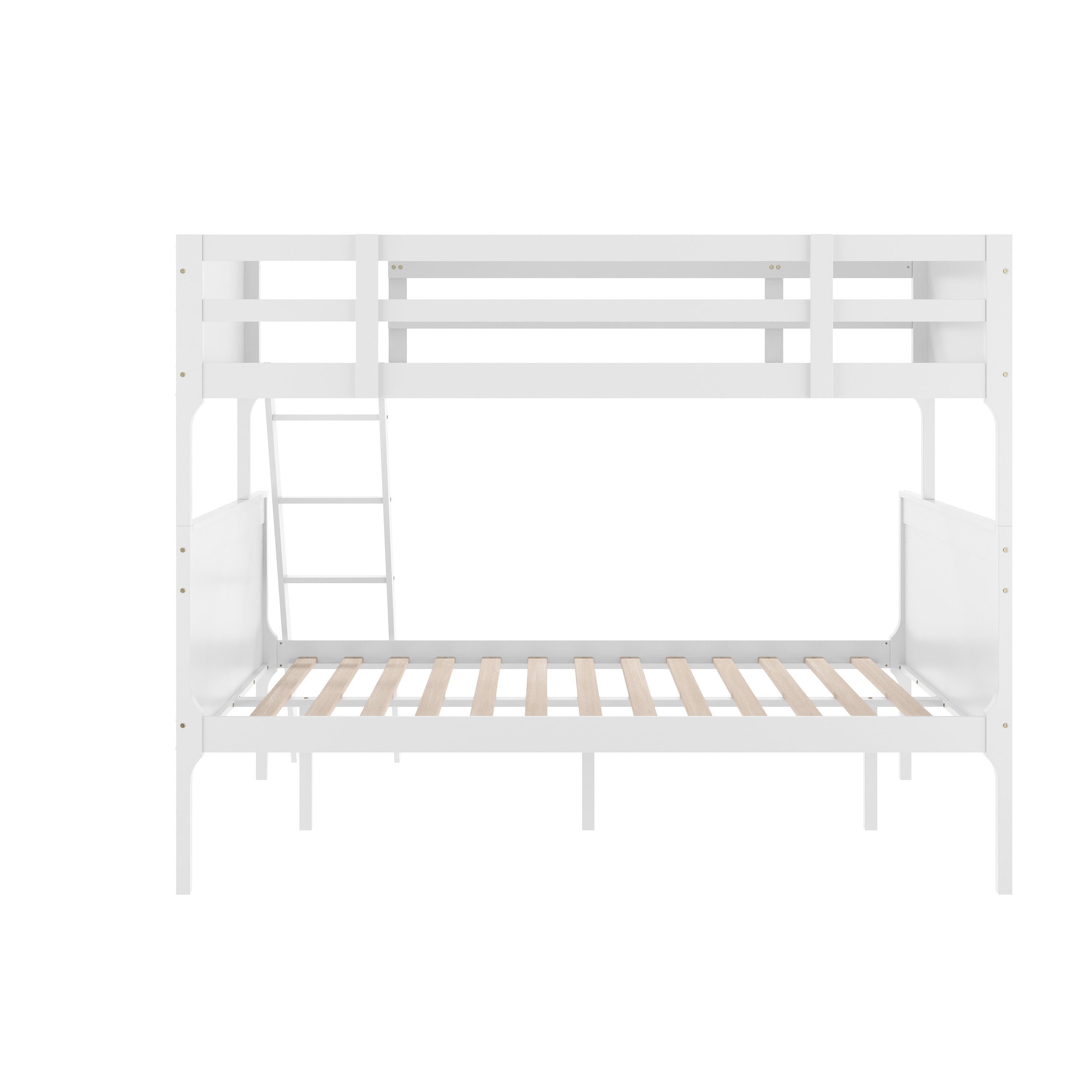 Dallas Bunk Bed Twin Over Full, Convertible Slatted Solid Wood Bunk Bed Frame with Ladder for Kids, No Box Spring Needed in White