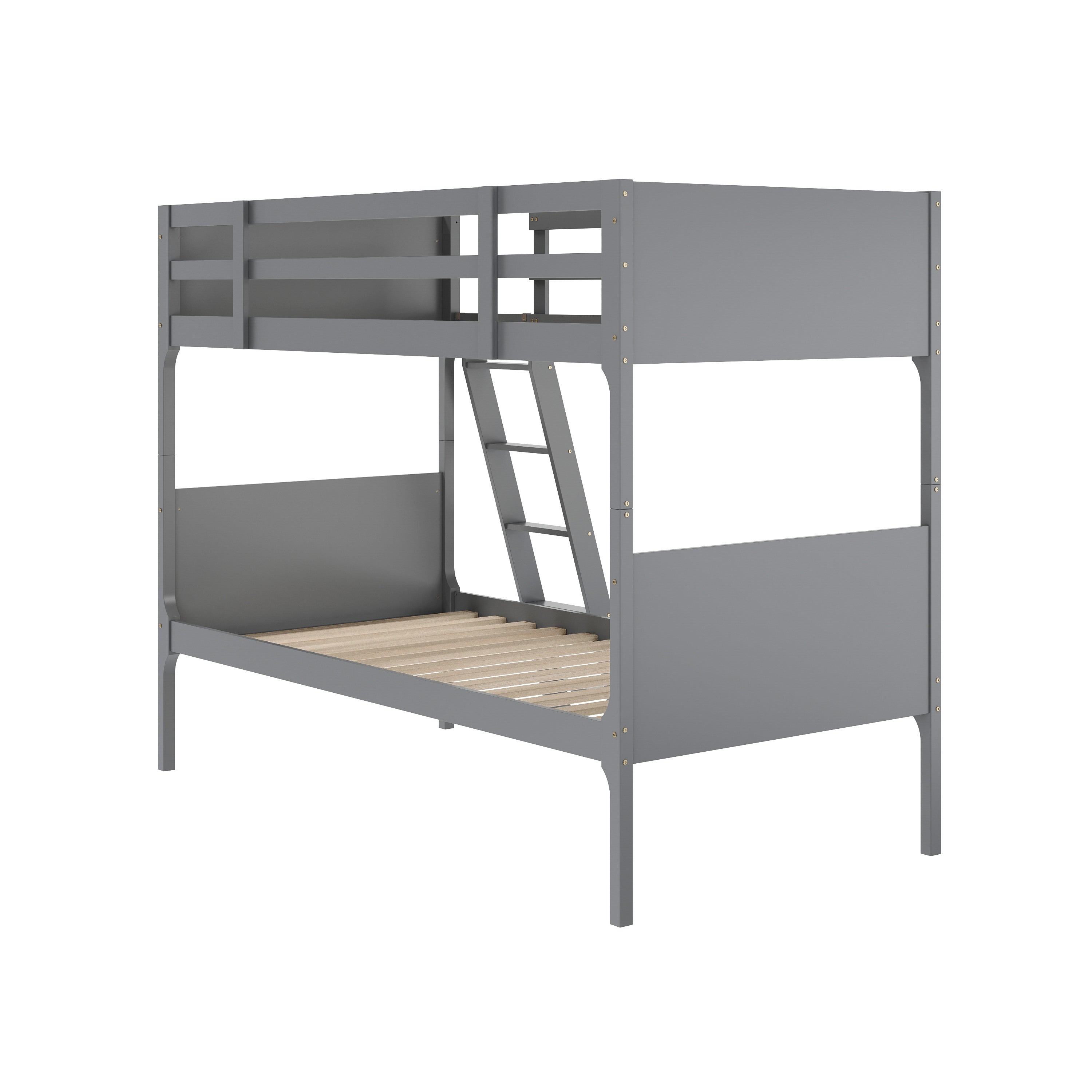 Dallas Bunk Bed Twin Over Twin, Convertible Slatted Solid Wood Bunk Bed Frame with Ladder for Kids, No Box Spring Needed in Gray
