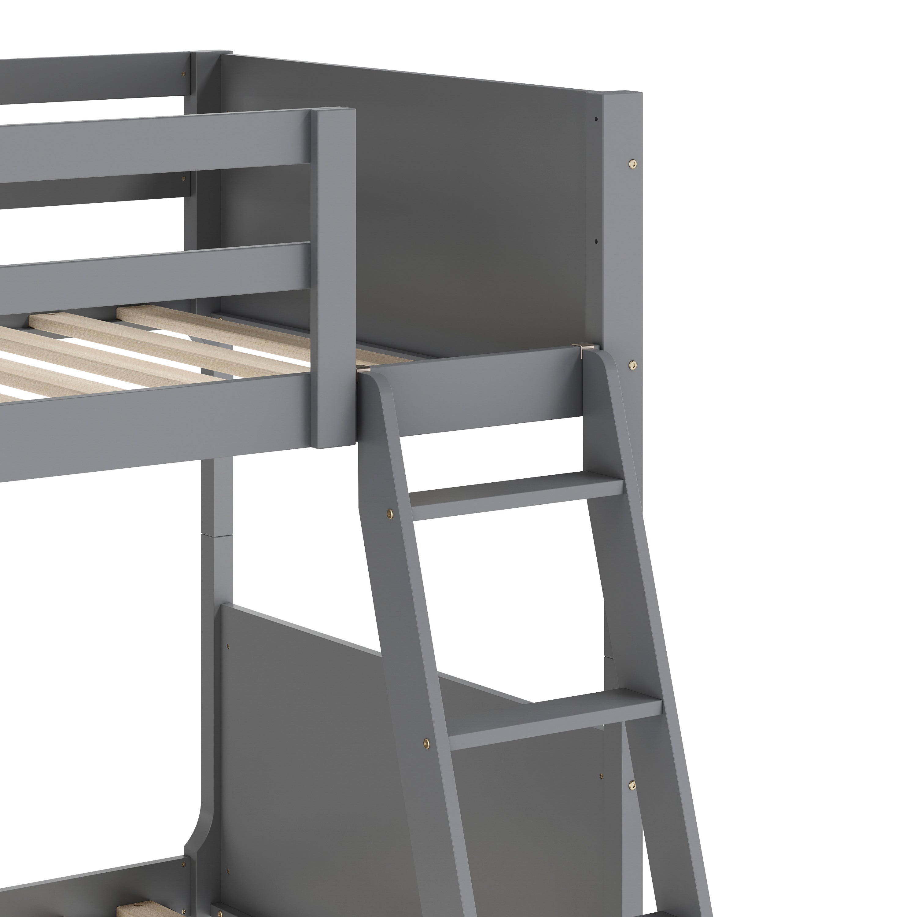 Dallas Bunk Bed Twin Over Twin, Convertible Slatted Solid Wood Bunk Bed Frame with Ladder for Kids, No Box Spring Needed in Gray