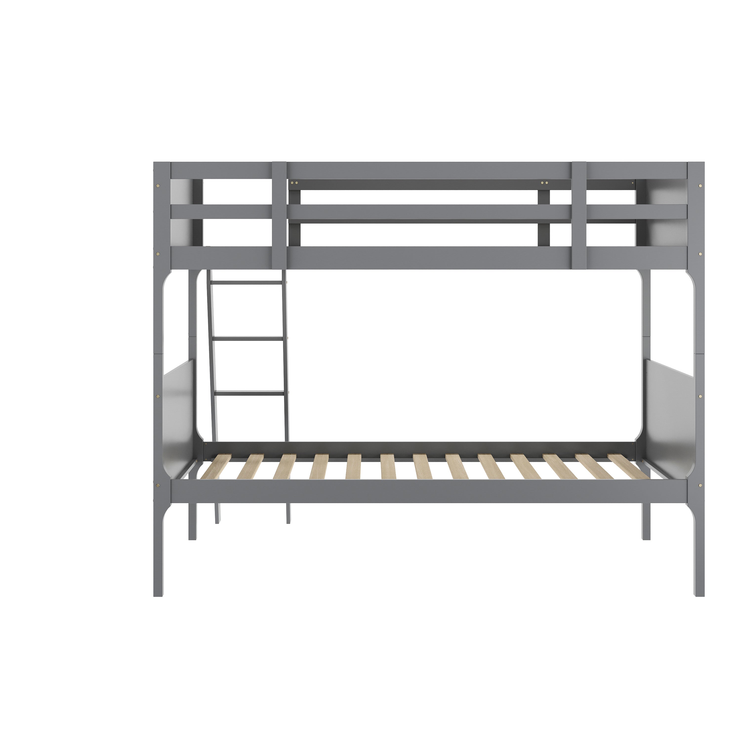 Dallas Bunk Bed Twin Over Twin, Convertible Slatted Solid Wood Bunk Bed Frame with Ladder for Kids, No Box Spring Needed in Gray