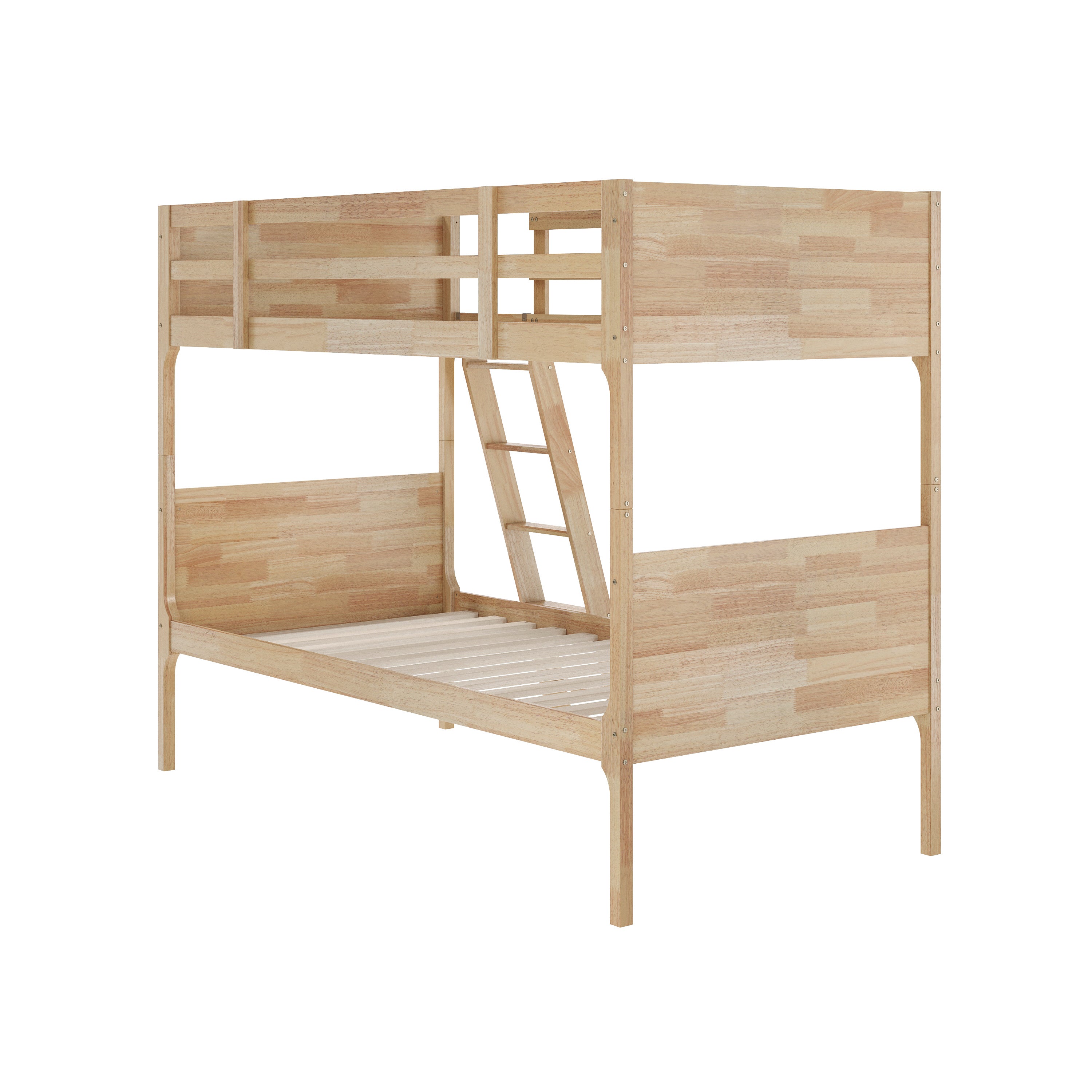 Dallas Bunk Bed Twin Over Twin, Convertible Slatted Solid Wood Bunk Bed Frame with Ladder for Kids, No Box Spring Needed in Natural