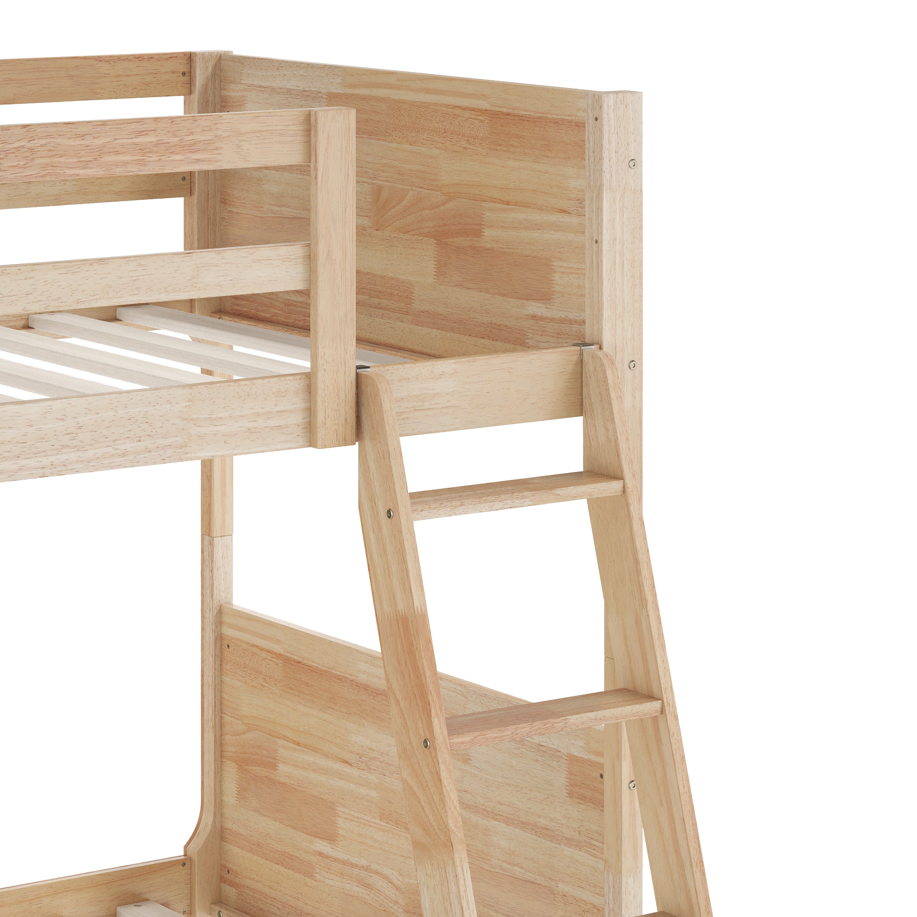 Dallas Bunk Bed Twin Over Twin, Convertible Slatted Solid Wood Bunk Bed Frame with Ladder for Kids, No Box Spring Needed in Natural