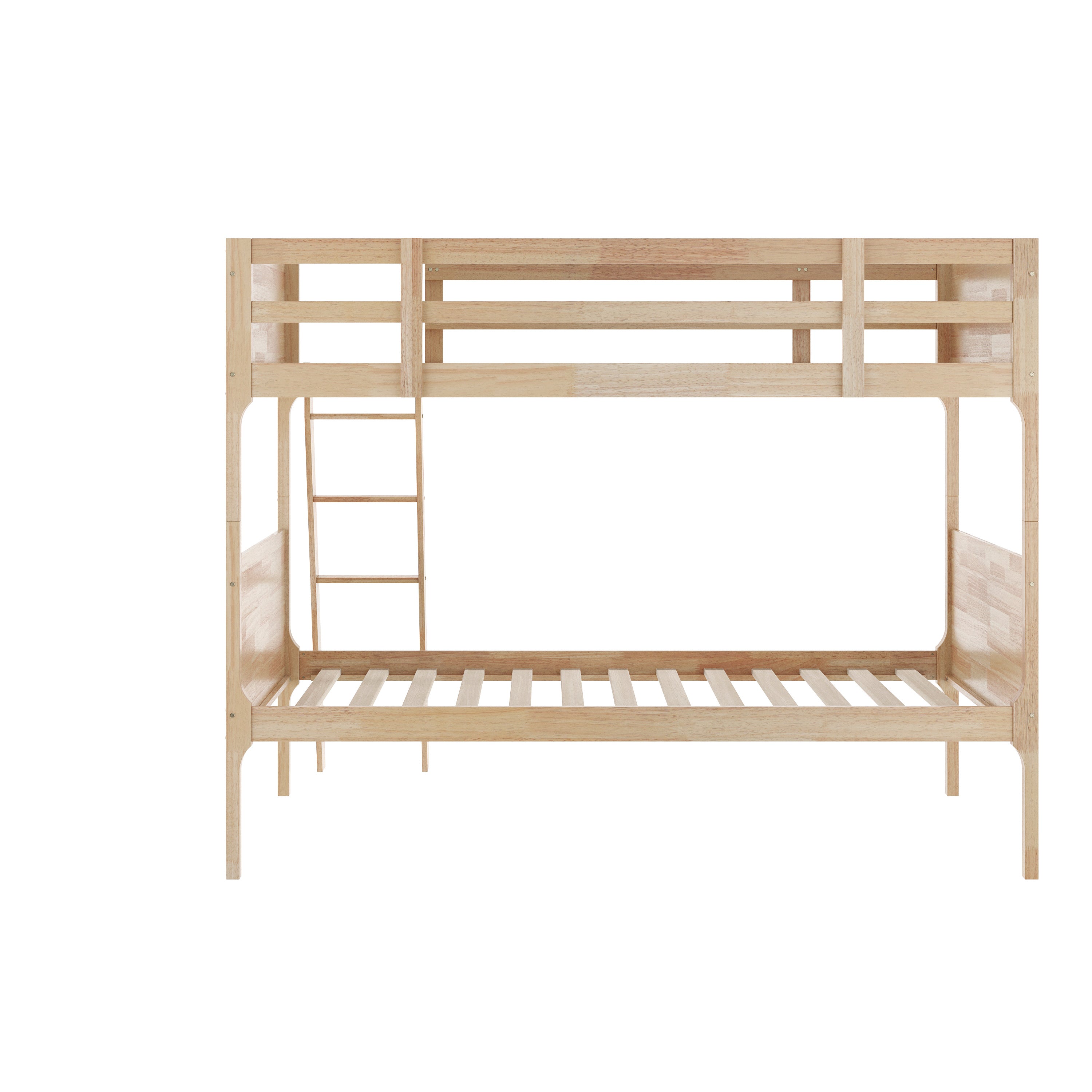 Dallas Bunk Bed Twin Over Twin, Convertible Slatted Solid Wood Bunk Bed Frame with Ladder for Kids, No Box Spring Needed in Natural