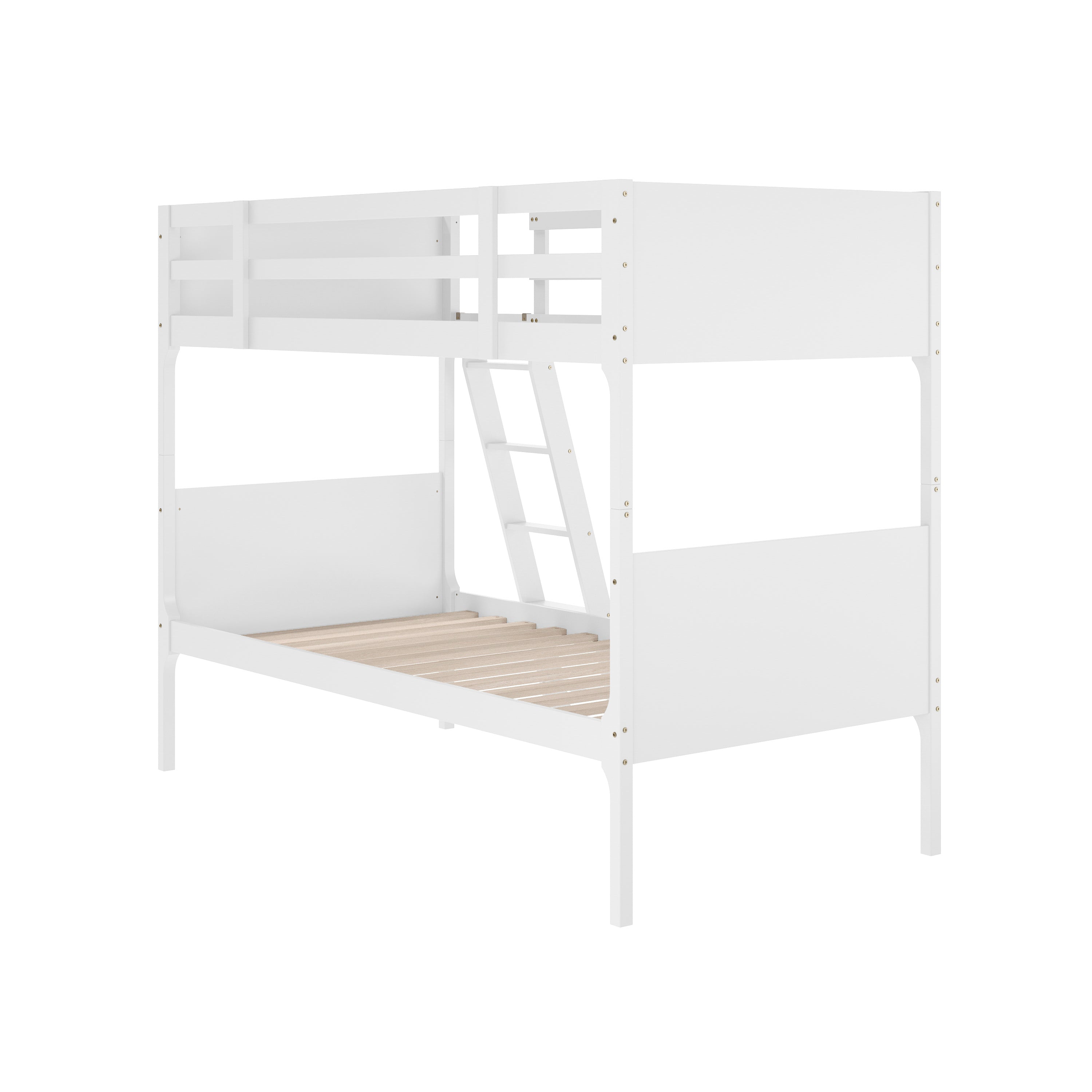 Dallas Bunk Bed Twin Over Twin, Convertible Slatted Solid Wood Bunk Bed Frame with Ladder for Kids, No Box Spring Needed in White