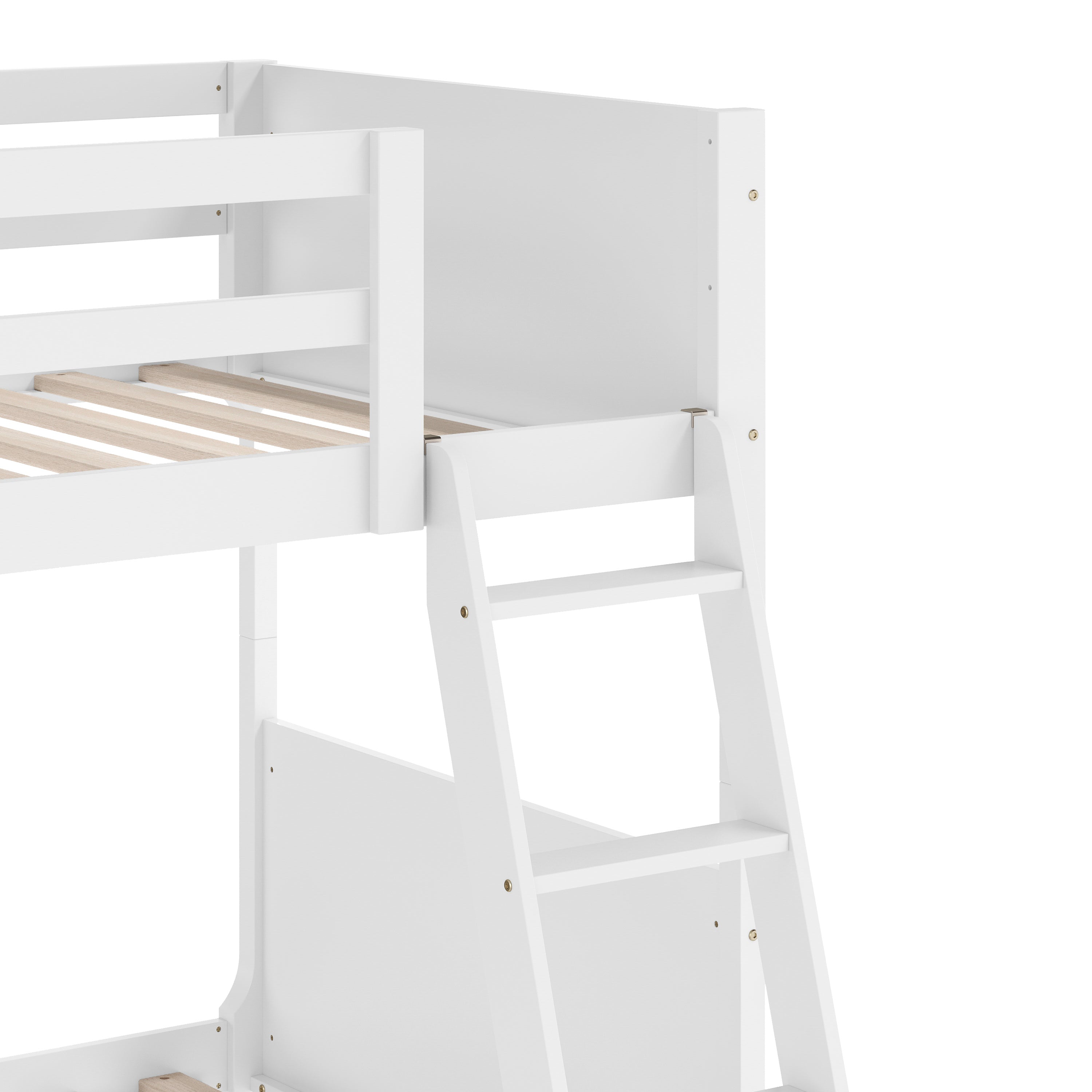 Dallas Bunk Bed Twin Over Twin, Convertible Slatted Solid Wood Bunk Bed Frame with Ladder for Kids, No Box Spring Needed in White
