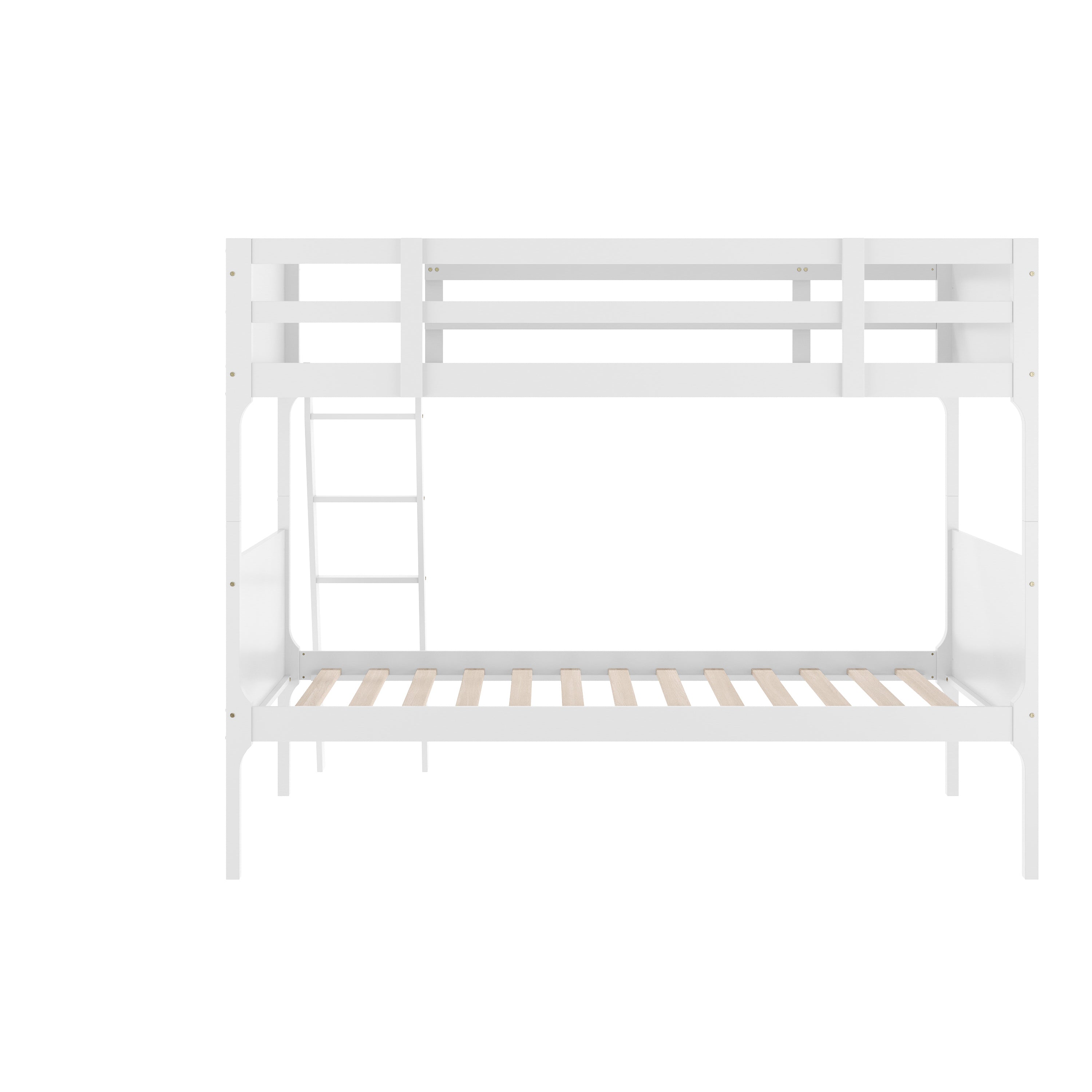 Dallas Bunk Bed Twin Over Twin, Convertible Slatted Solid Wood Bunk Bed Frame with Ladder for Kids, No Box Spring Needed in White