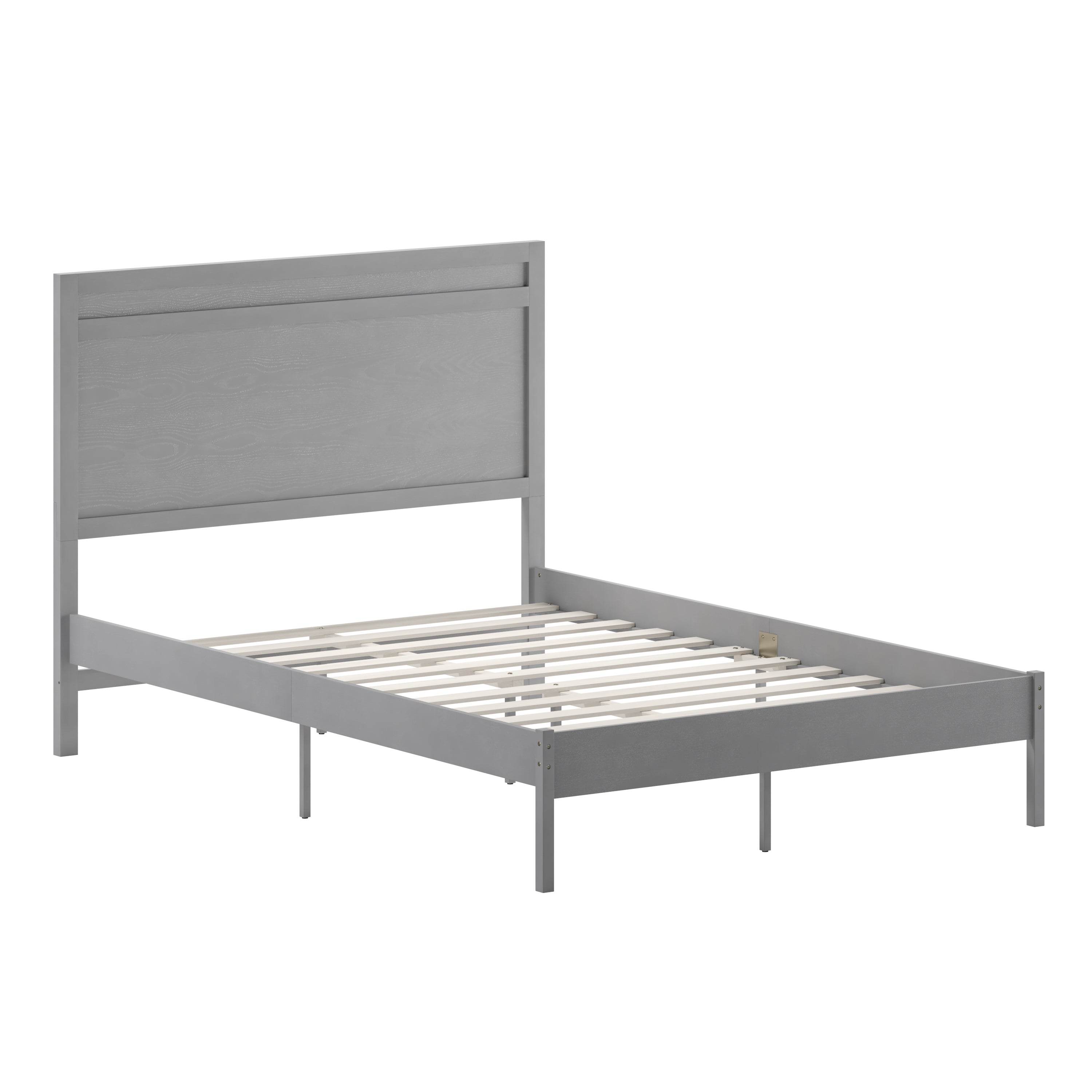 Kingston Full Size Solid Wood Platform Bed with Wooden Slats and Headboard, No Box Spring Needed, Gray