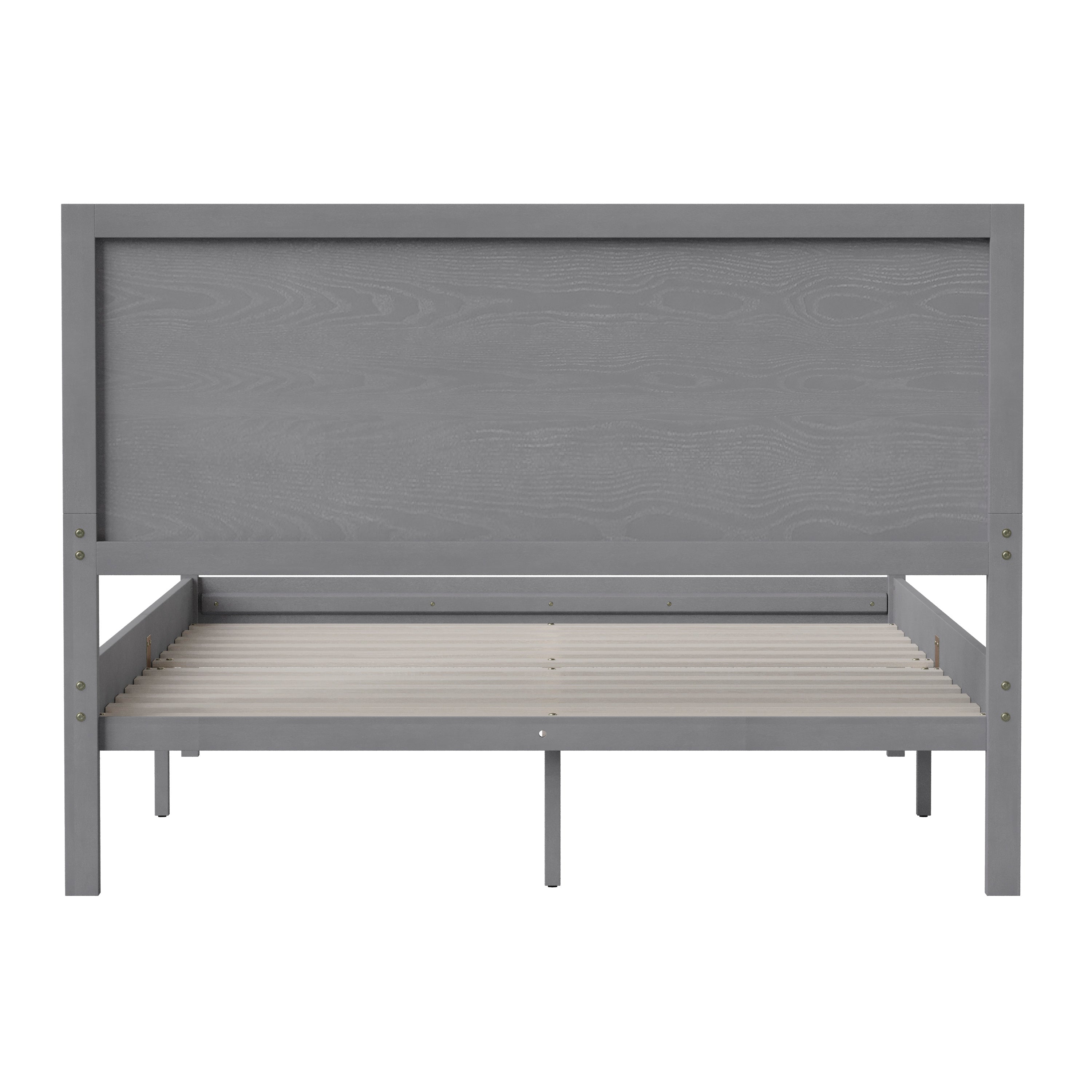Kingston Full Size Solid Wood Platform Bed with Wooden Slats and Headboard, No Box Spring Needed, Gray