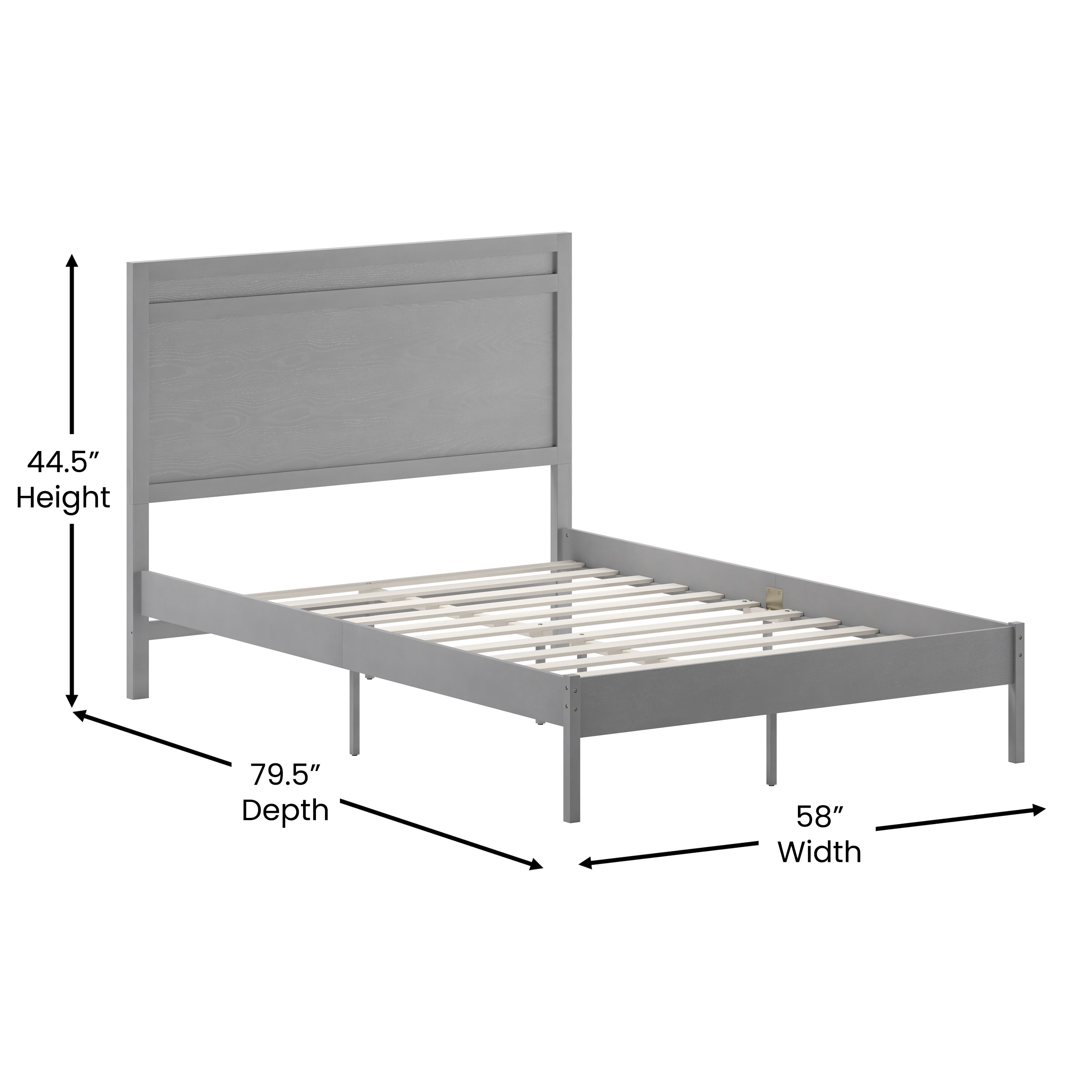 Kingston Full Size Solid Wood Platform Bed with Wooden Slats and Headboard, No Box Spring Needed, Gray
