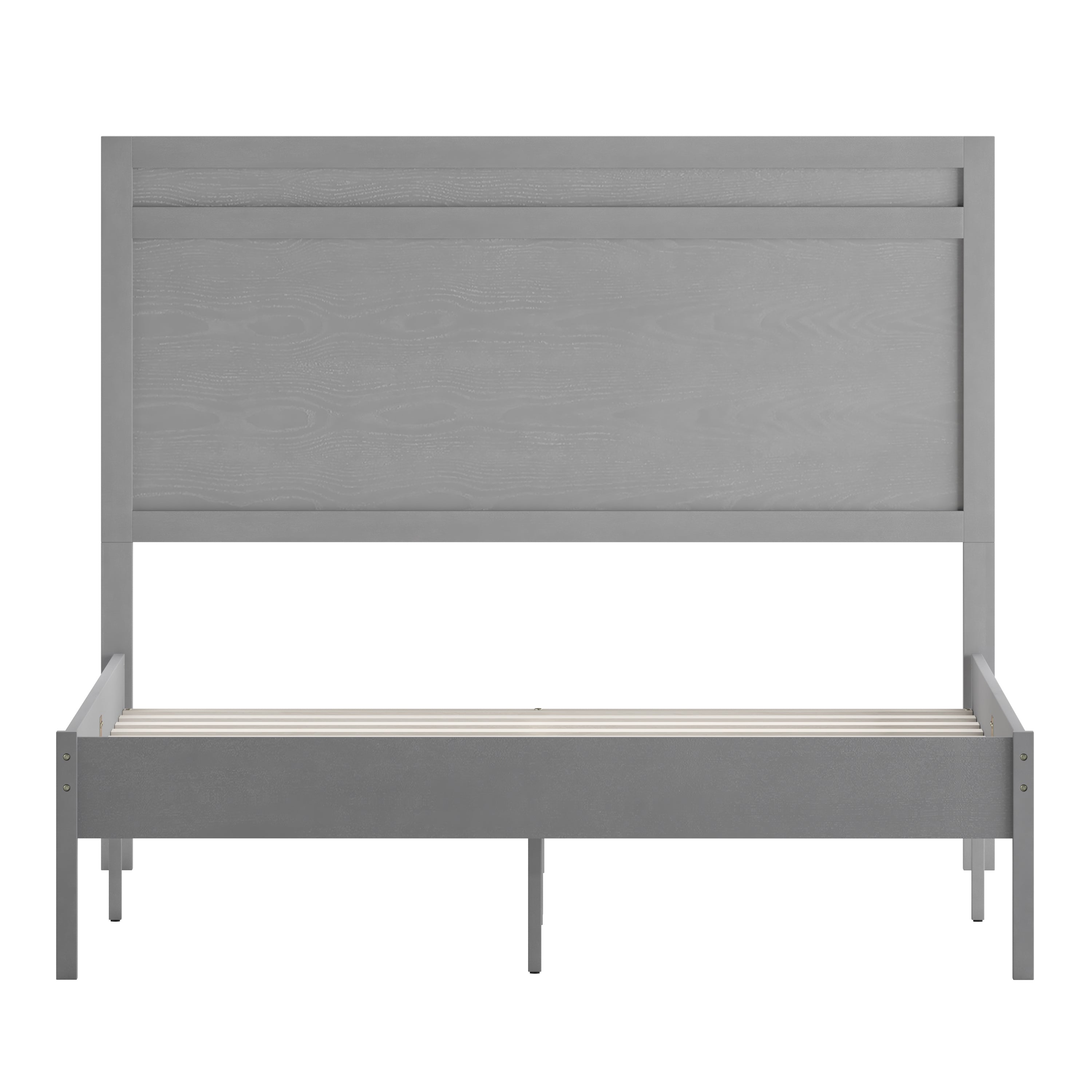 Kingston Full Size Solid Wood Platform Bed with Wooden Slats and Headboard, No Box Spring Needed, Gray