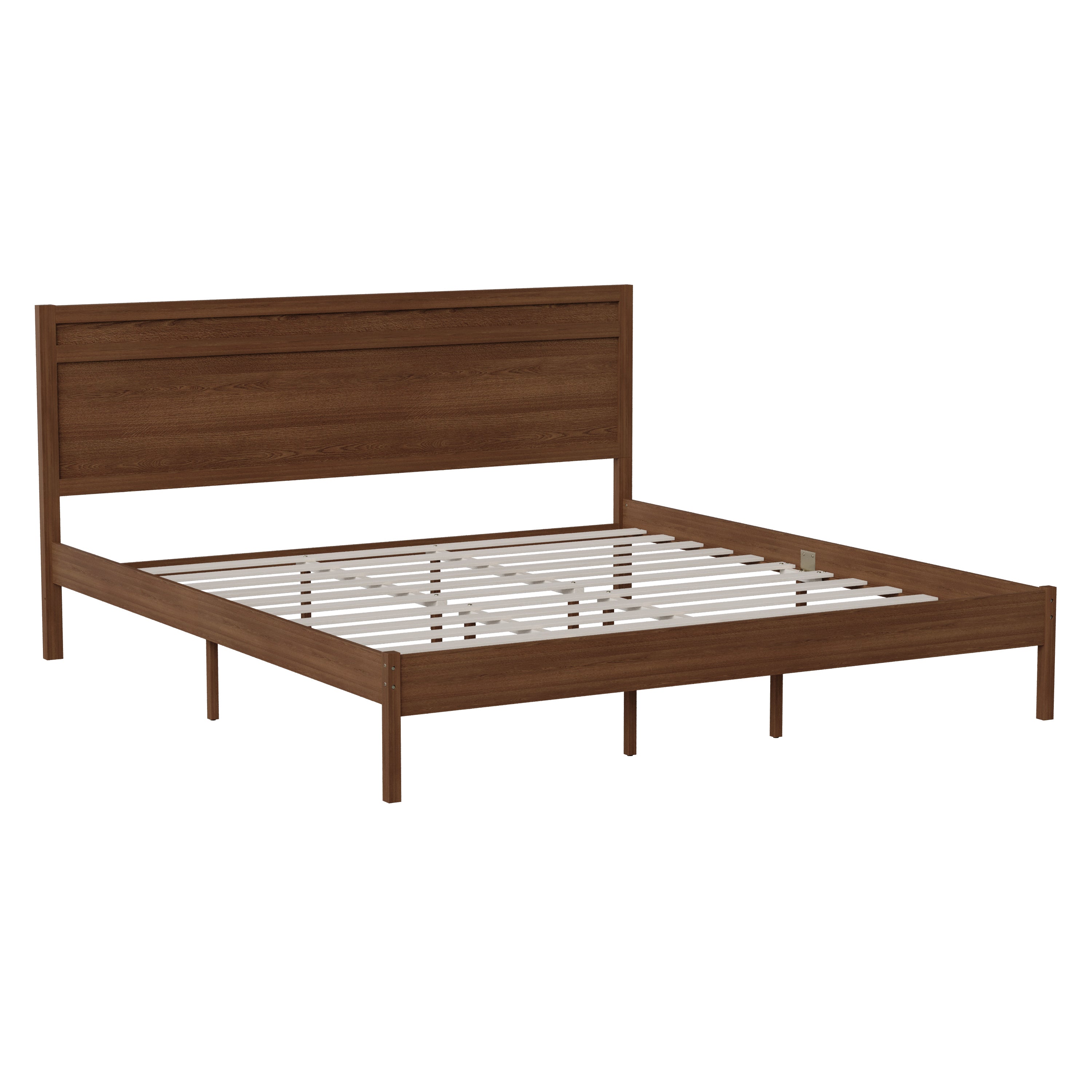 Kingston King Size Solid Wood Platform Bed with Wooden Slats and Headboard, No Box Spring Needed, Brown
