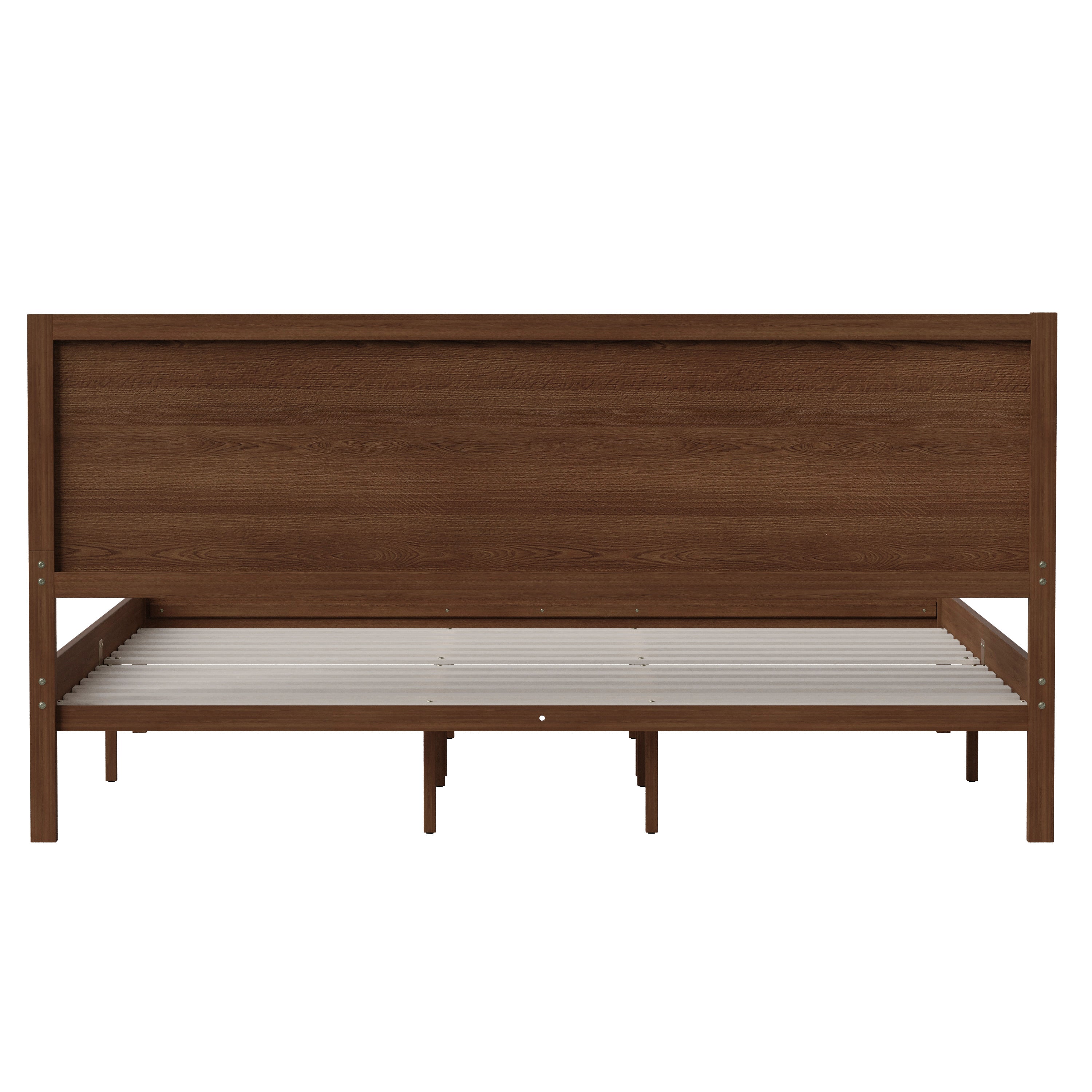 Kingston King Size Solid Wood Platform Bed with Wooden Slats and Headboard, No Box Spring Needed, Brown