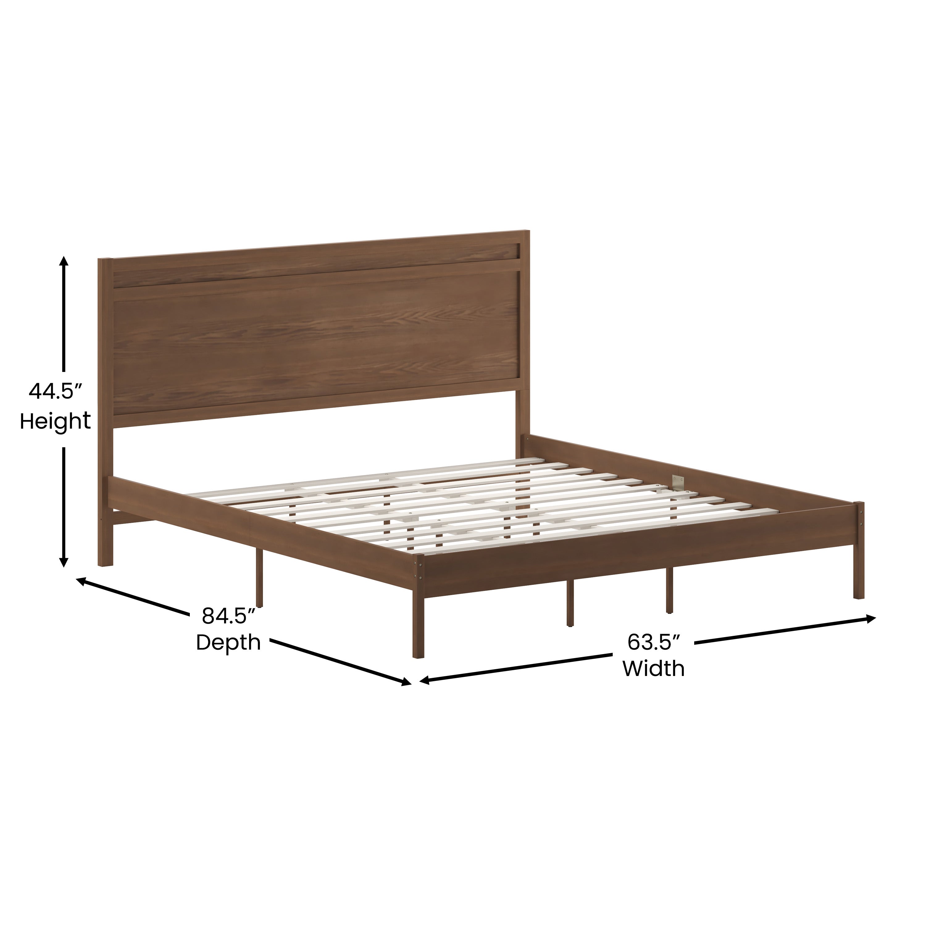 Kingston King Size Solid Wood Platform Bed with Wooden Slats and Headboard, No Box Spring Needed, Brown