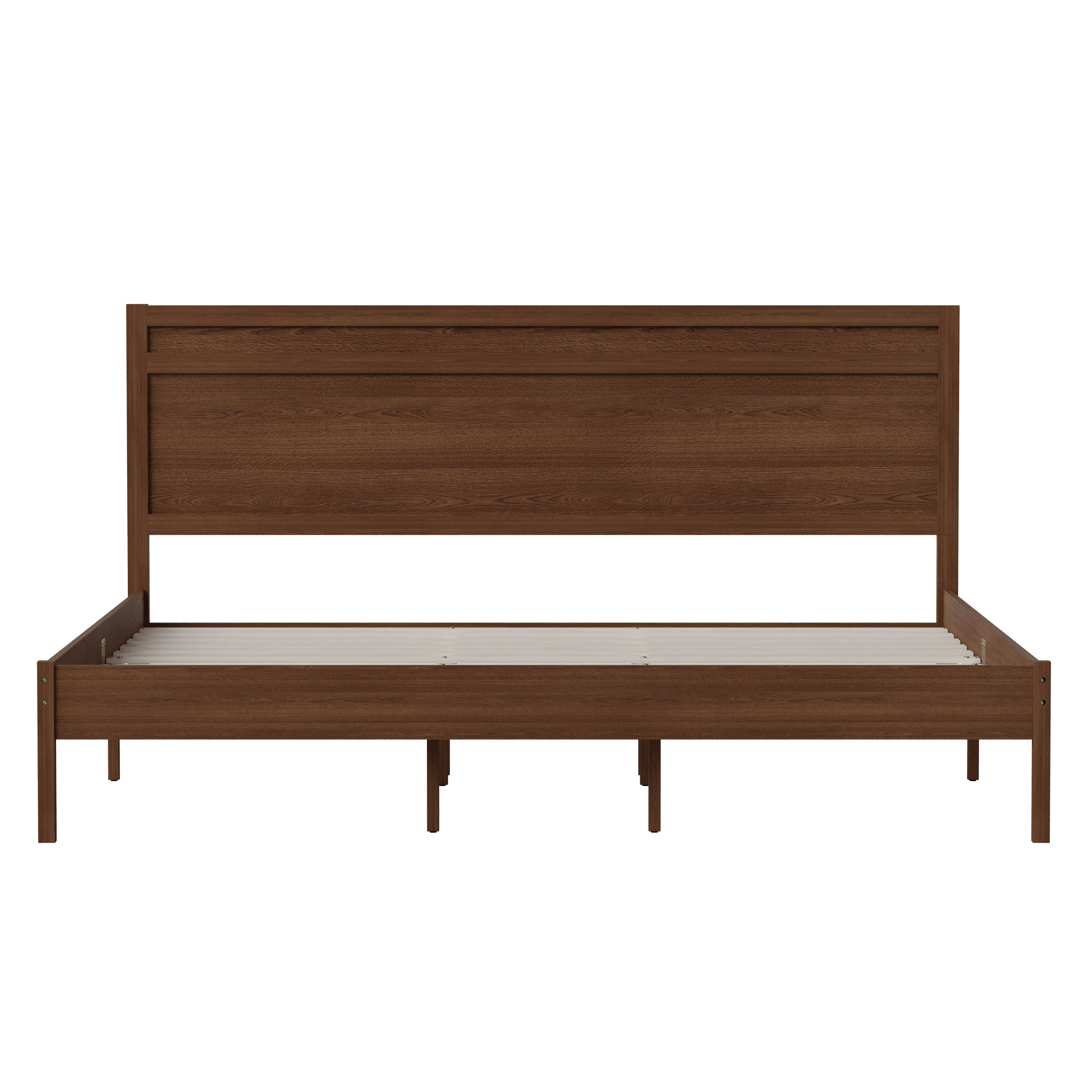 Kingston King Size Solid Wood Platform Bed with Wooden Slats and Headboard, No Box Spring Needed, Brown