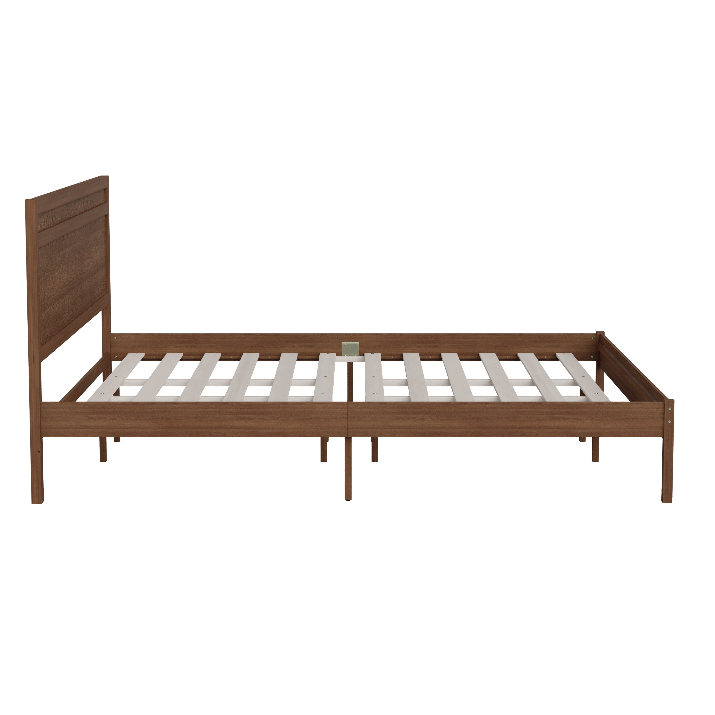 Kingston King Size Solid Wood Platform Bed with Wooden Slats and Headboard, No Box Spring Needed, Brown