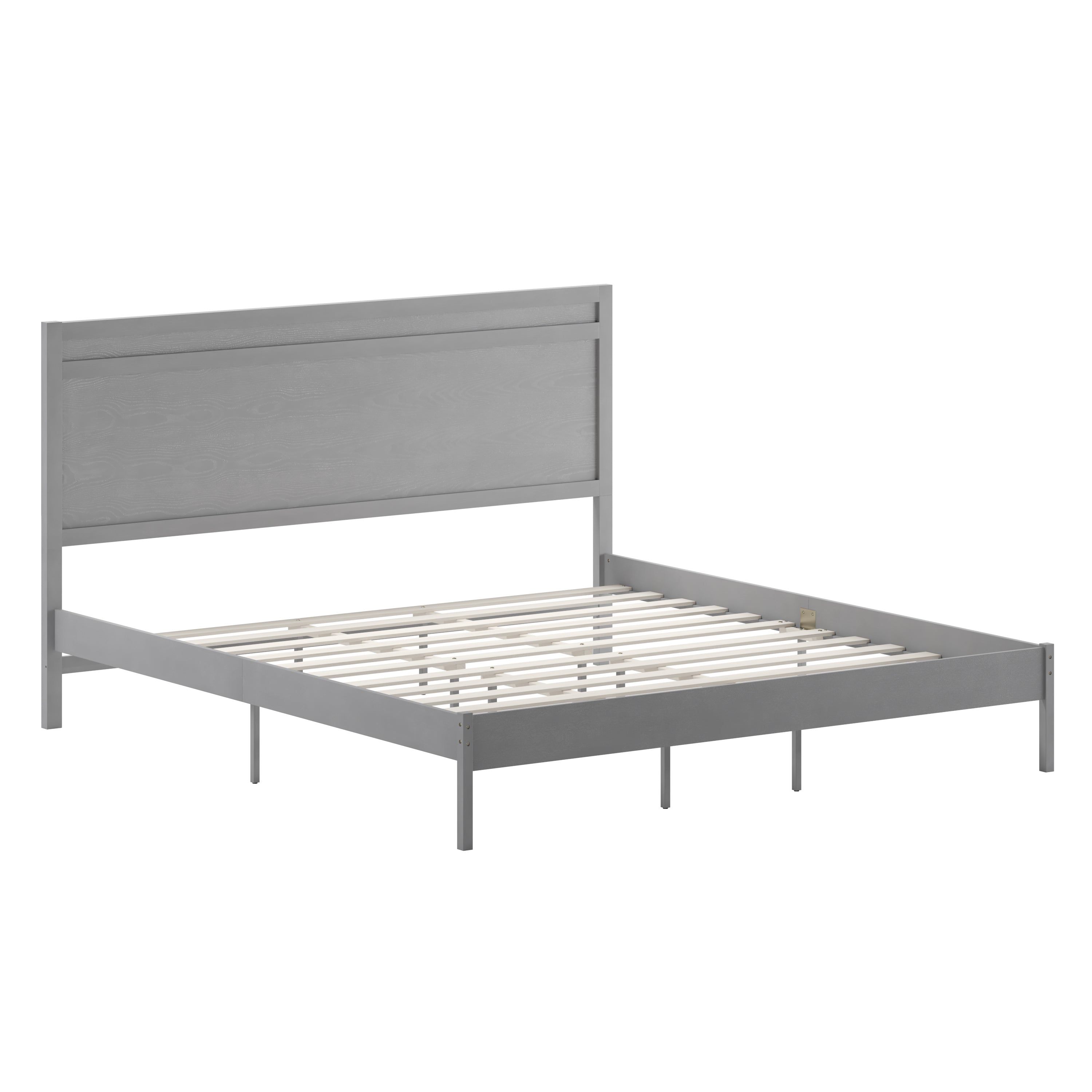 Kingston King Size Solid Wood Platform Bed with Wooden Slats and Headboard, No Box Spring Needed, Gray