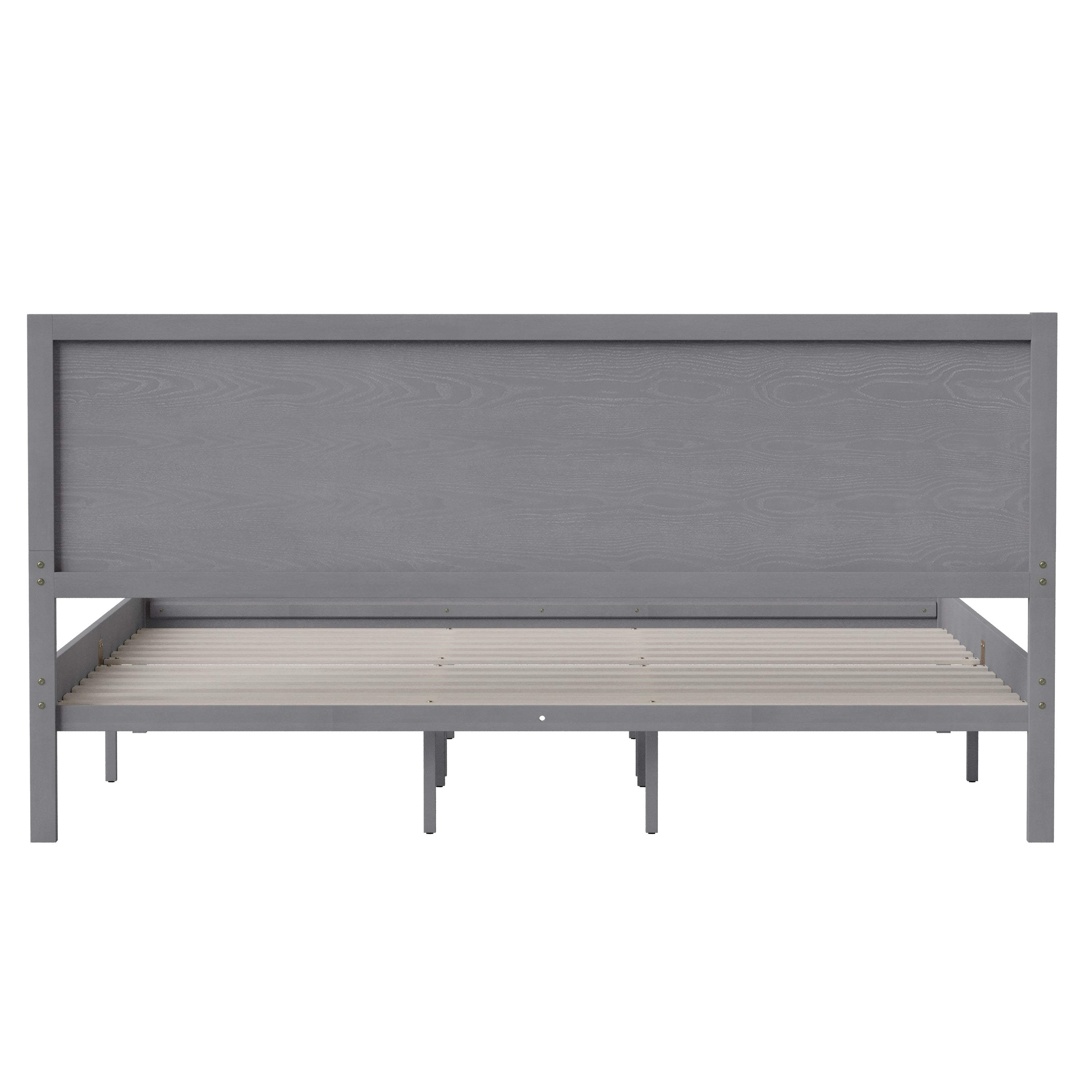 Kingston King Size Solid Wood Platform Bed with Wooden Slats and Headboard, No Box Spring Needed, Gray