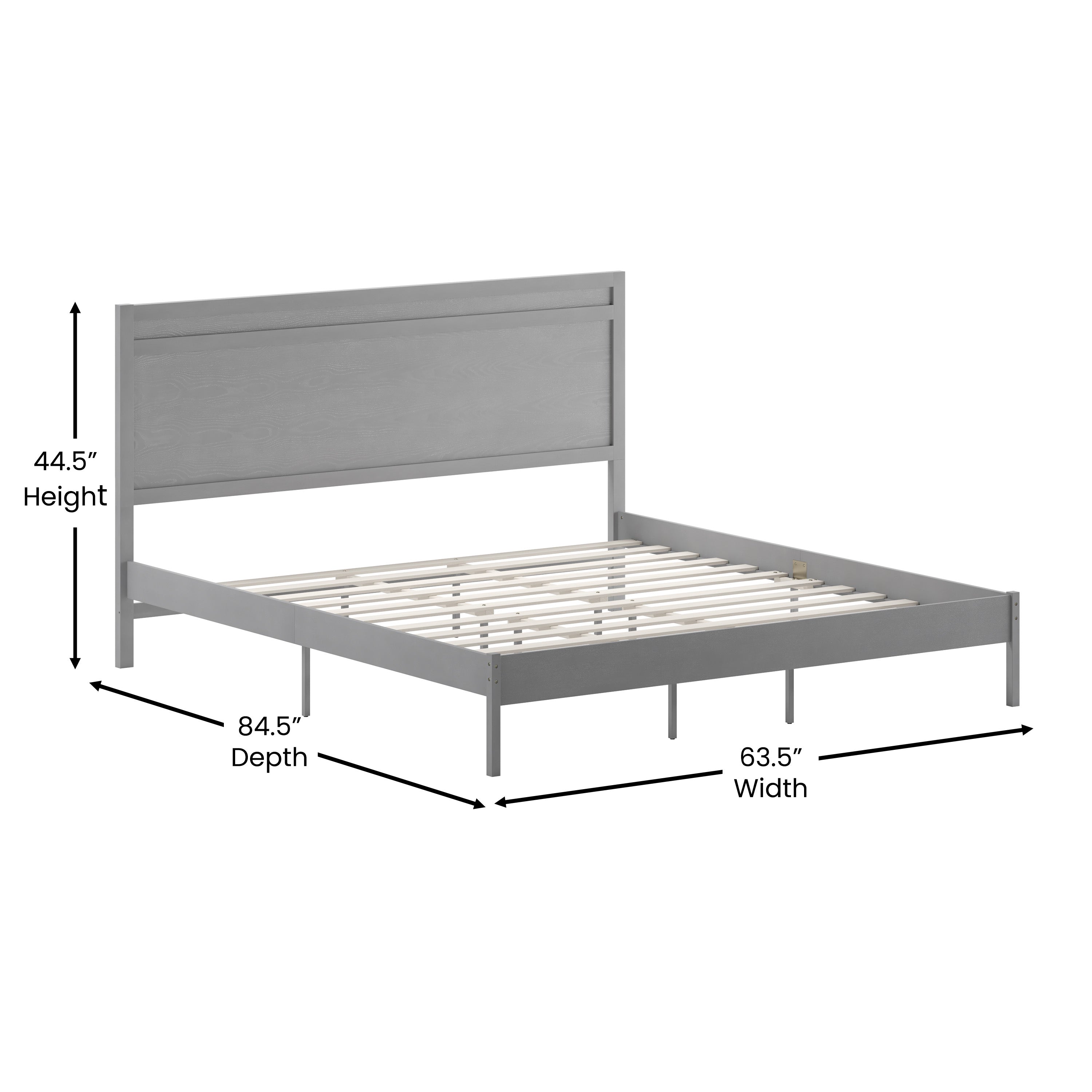 Kingston King Size Solid Wood Platform Bed with Wooden Slats and Headboard, No Box Spring Needed, Gray