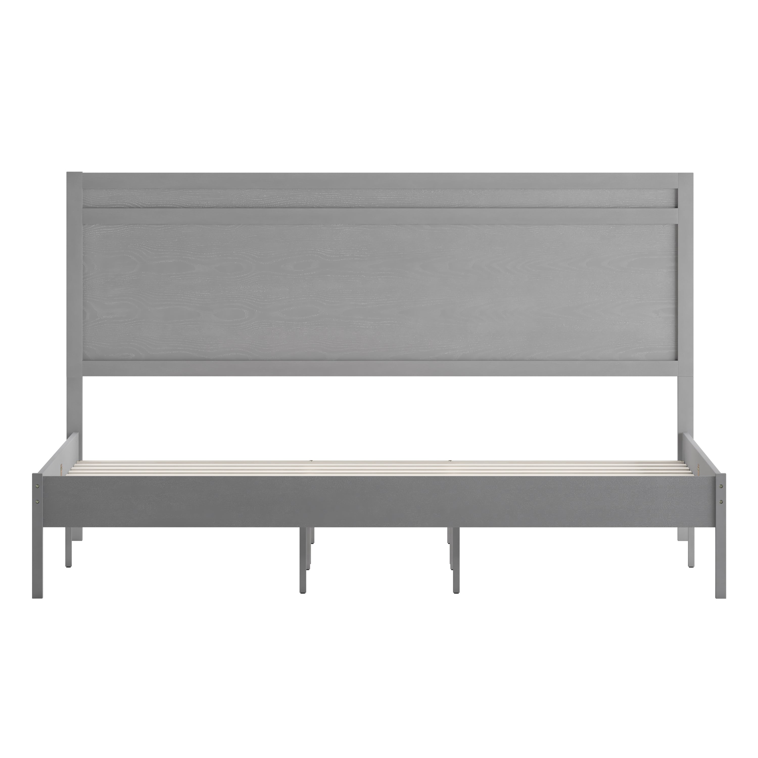Kingston King Size Solid Wood Platform Bed with Wooden Slats and Headboard, No Box Spring Needed, Gray