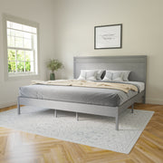 Kingston King Size Solid Wood Platform Bed with Wooden Slats and Headboard, No Box Spring Needed, Gray