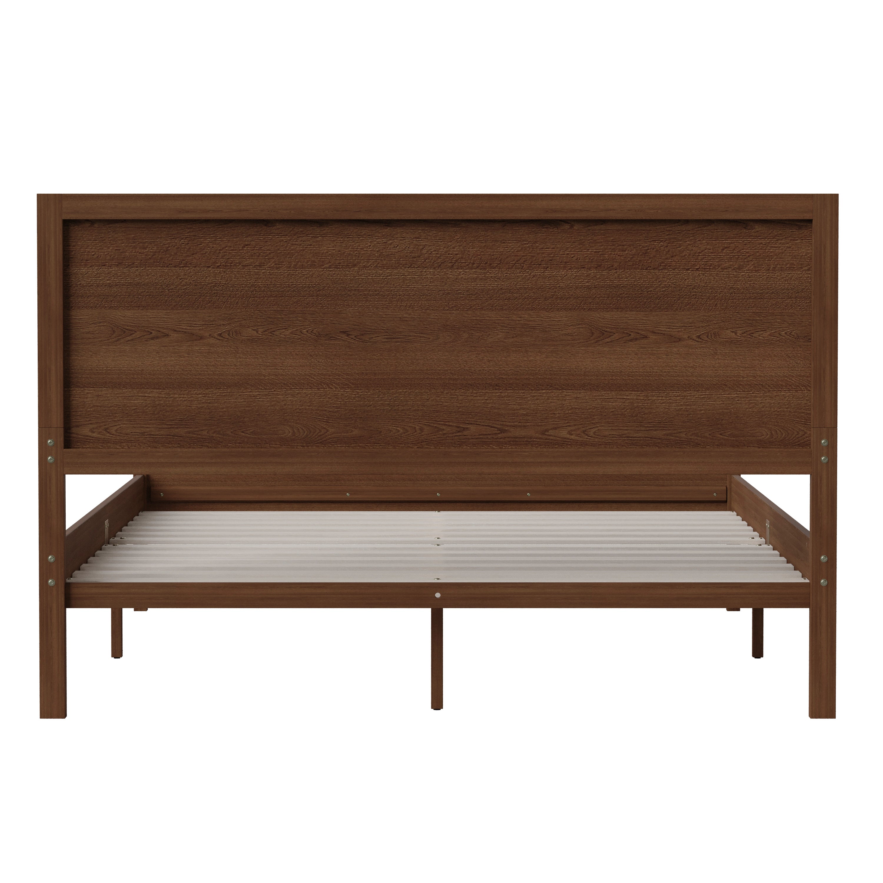 Kingston Queen Size Solid Wood Platform Bed with Wooden Slats and Headboard, No Box Spring Needed, Brown