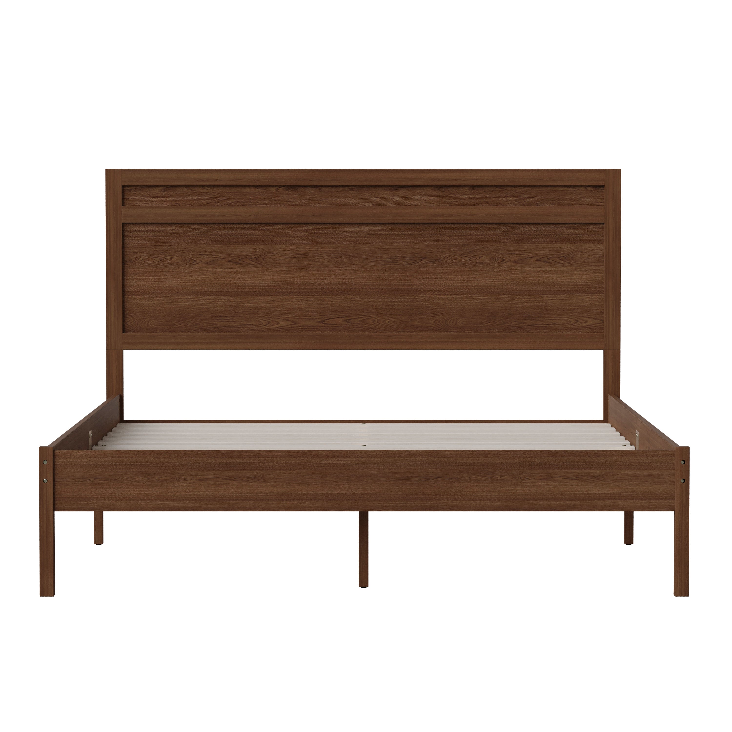 Kingston Queen Size Solid Wood Platform Bed with Wooden Slats and Headboard, No Box Spring Needed, Brown