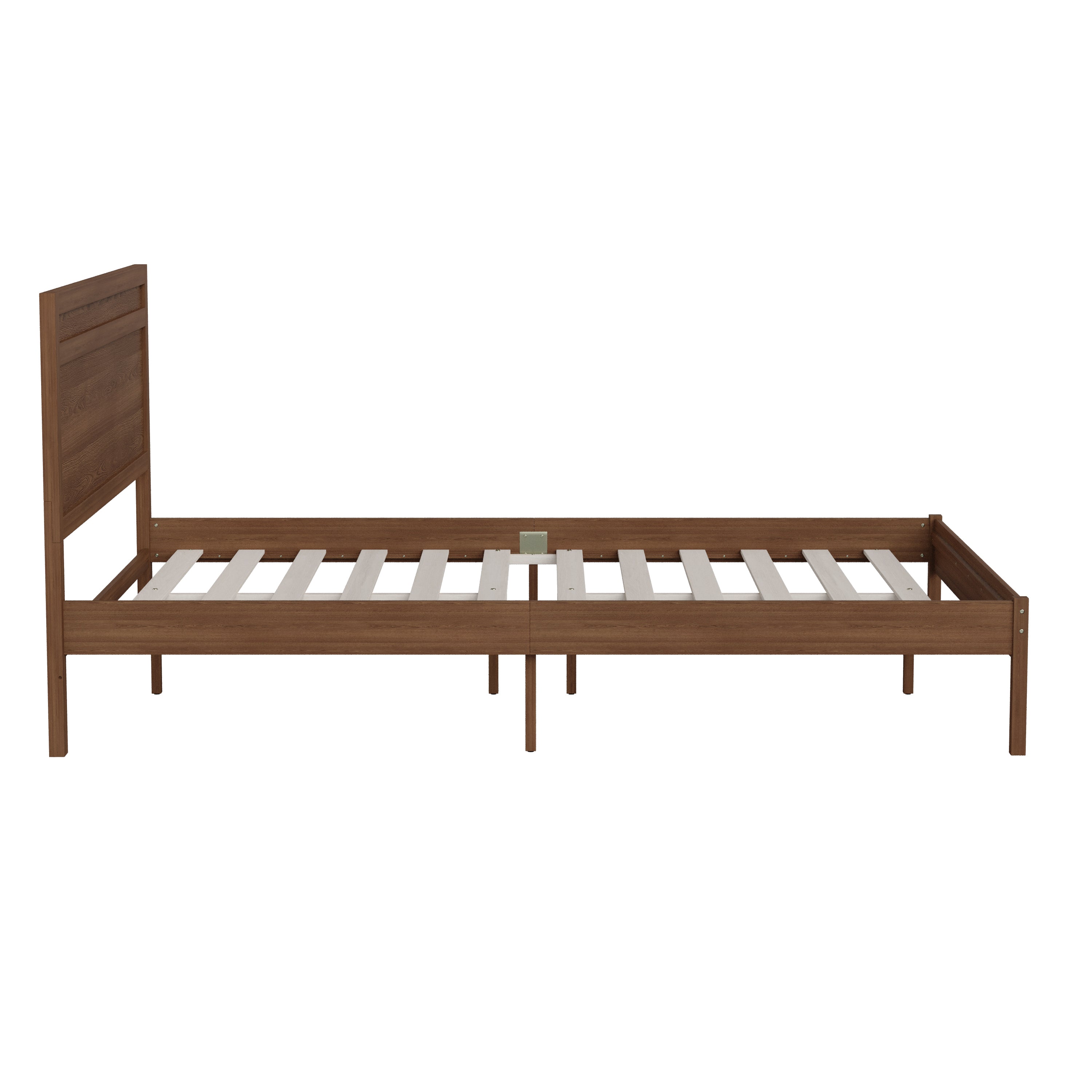Kingston Queen Size Solid Wood Platform Bed with Wooden Slats and Headboard, No Box Spring Needed, Brown