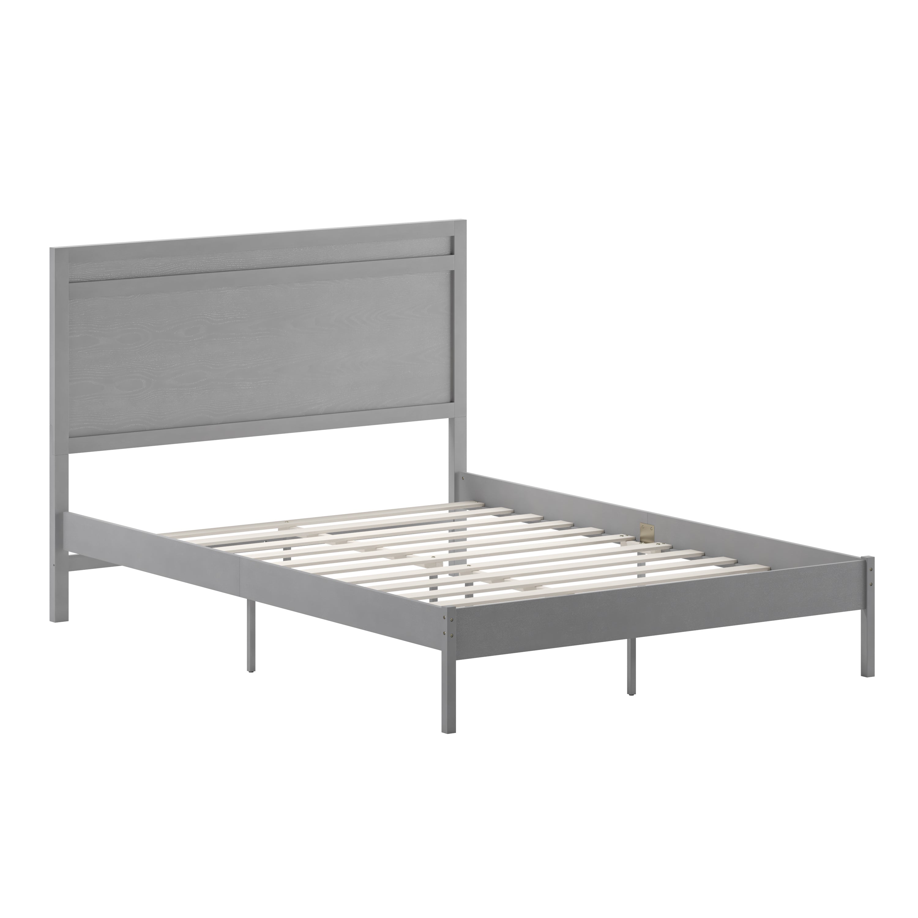 Kingston Queen Size Solid Wood Platform Bed with Wooden Slats and Headboard, No Box Spring Needed, Gray
