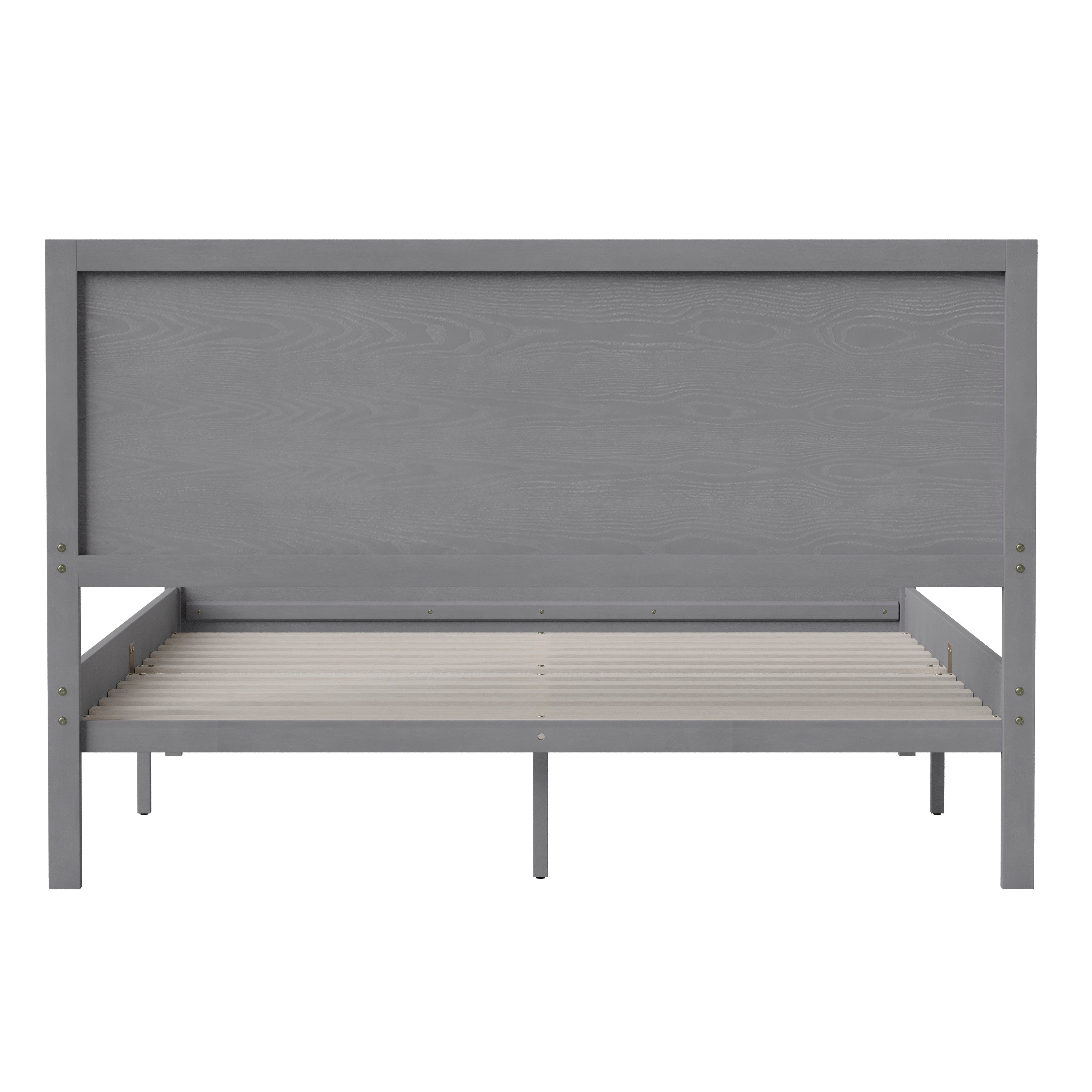 Kingston Queen Size Solid Wood Platform Bed with Wooden Slats and Headboard, No Box Spring Needed, Gray